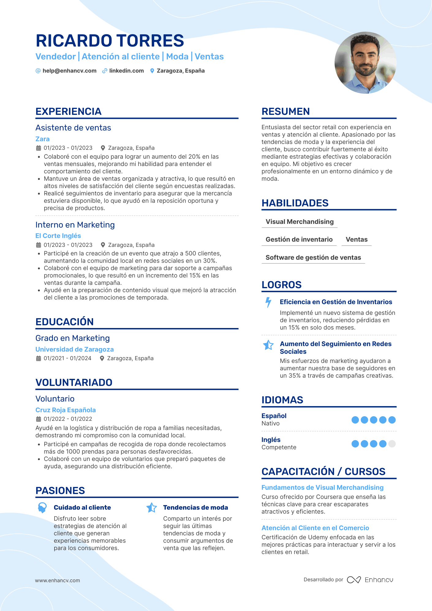 Vendedor | Atención al cliente | Moda | Ventas Ejemplo de CV