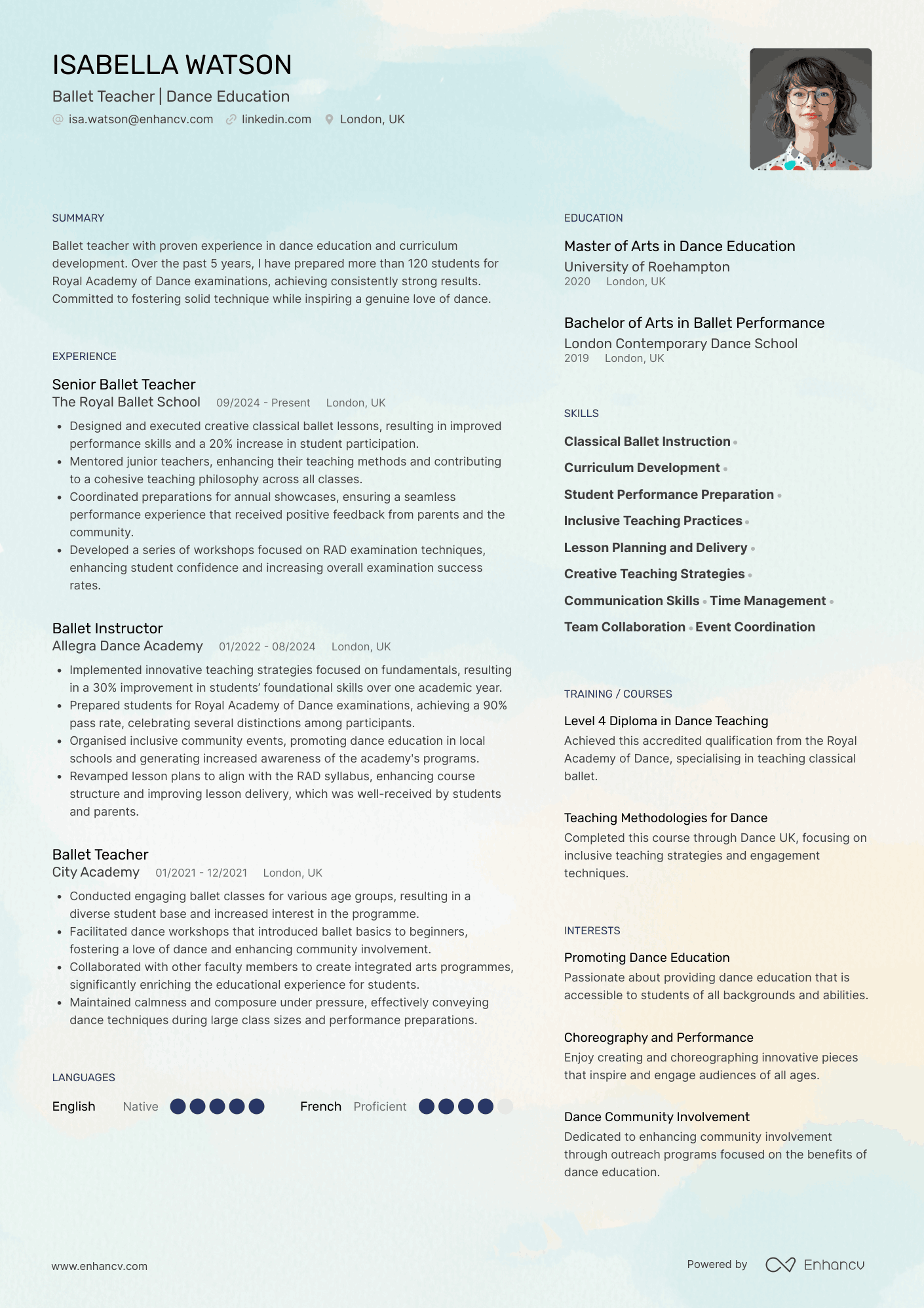 Ballet Teacher | Dance Education CV Example