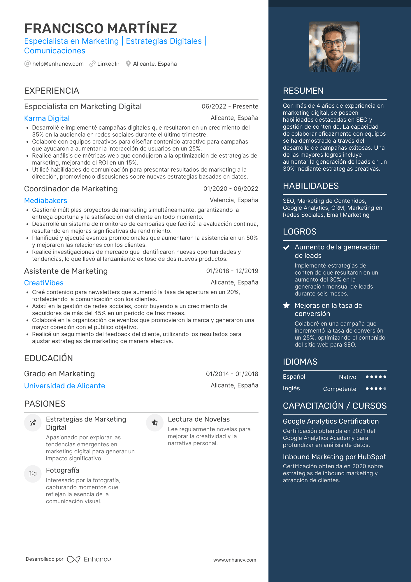 Especialista en Marketing | Estrategias Digitales | Comunicaciones Ejemplo de CV