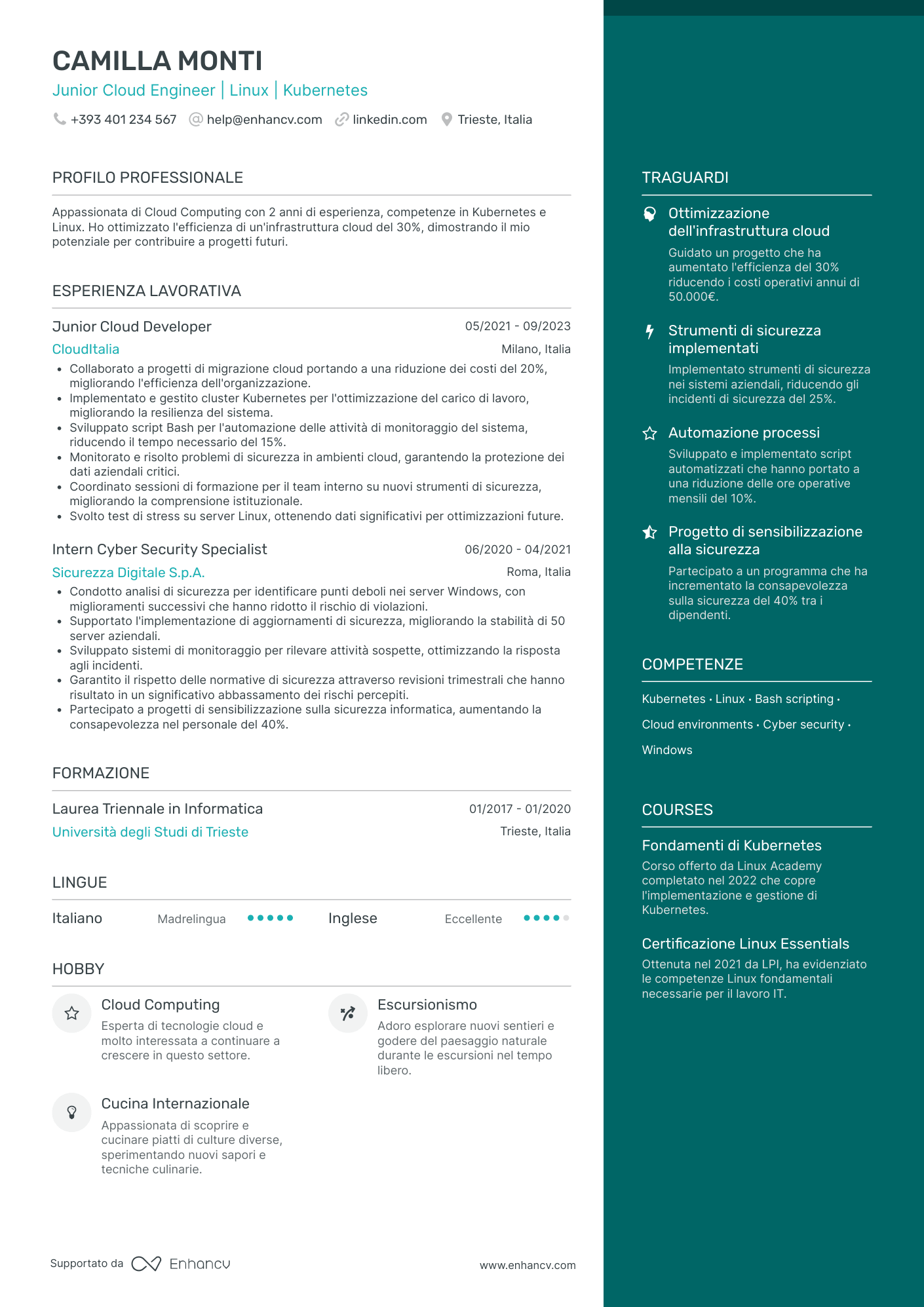 Junior Cloud Engineer | Linux | Kubernetes resume example