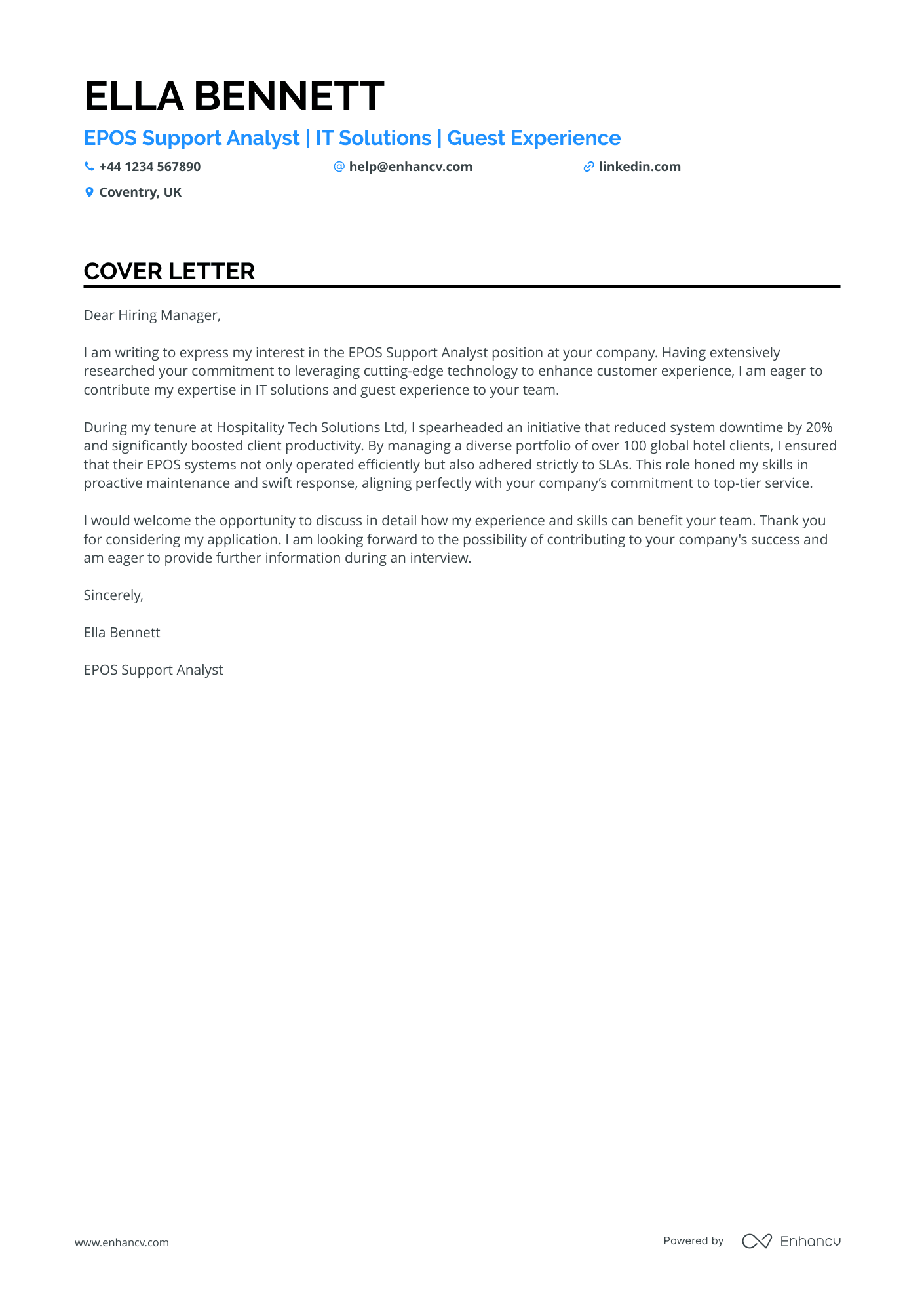 IT Support cover letter example