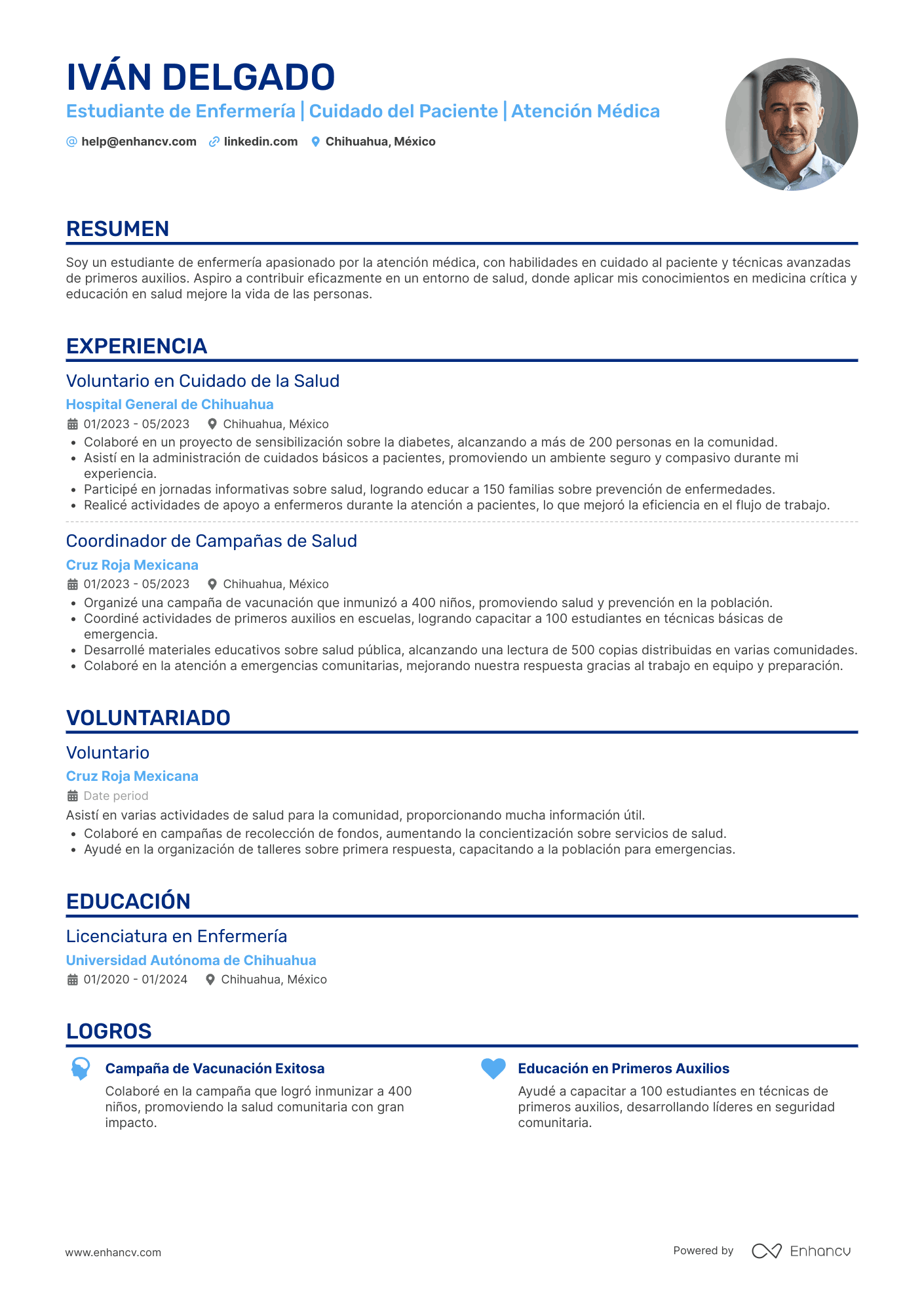 Estudiante de Enfermería | Cuidado del Paciente | Atención Médica resume example