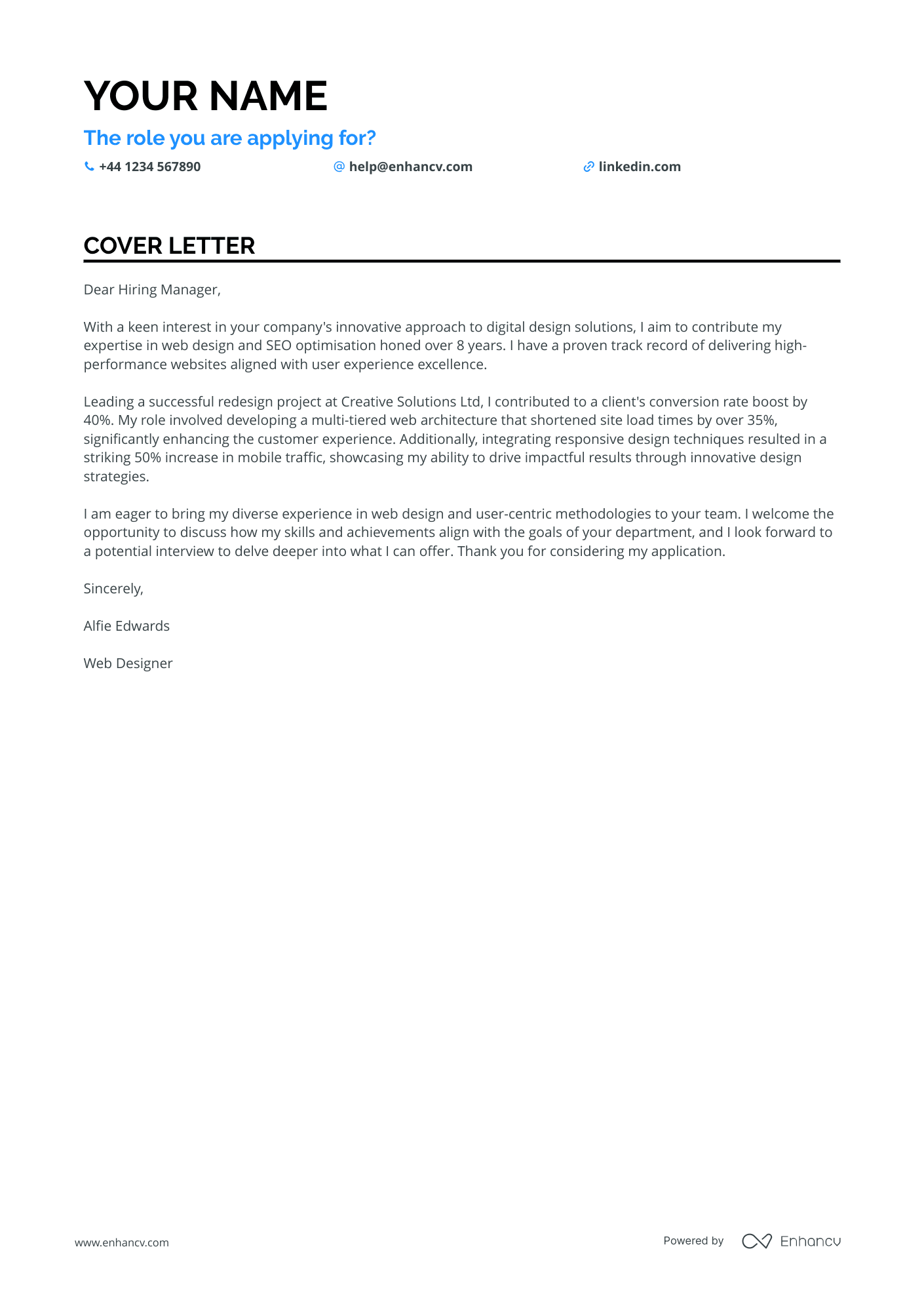 Developer cover letter example
