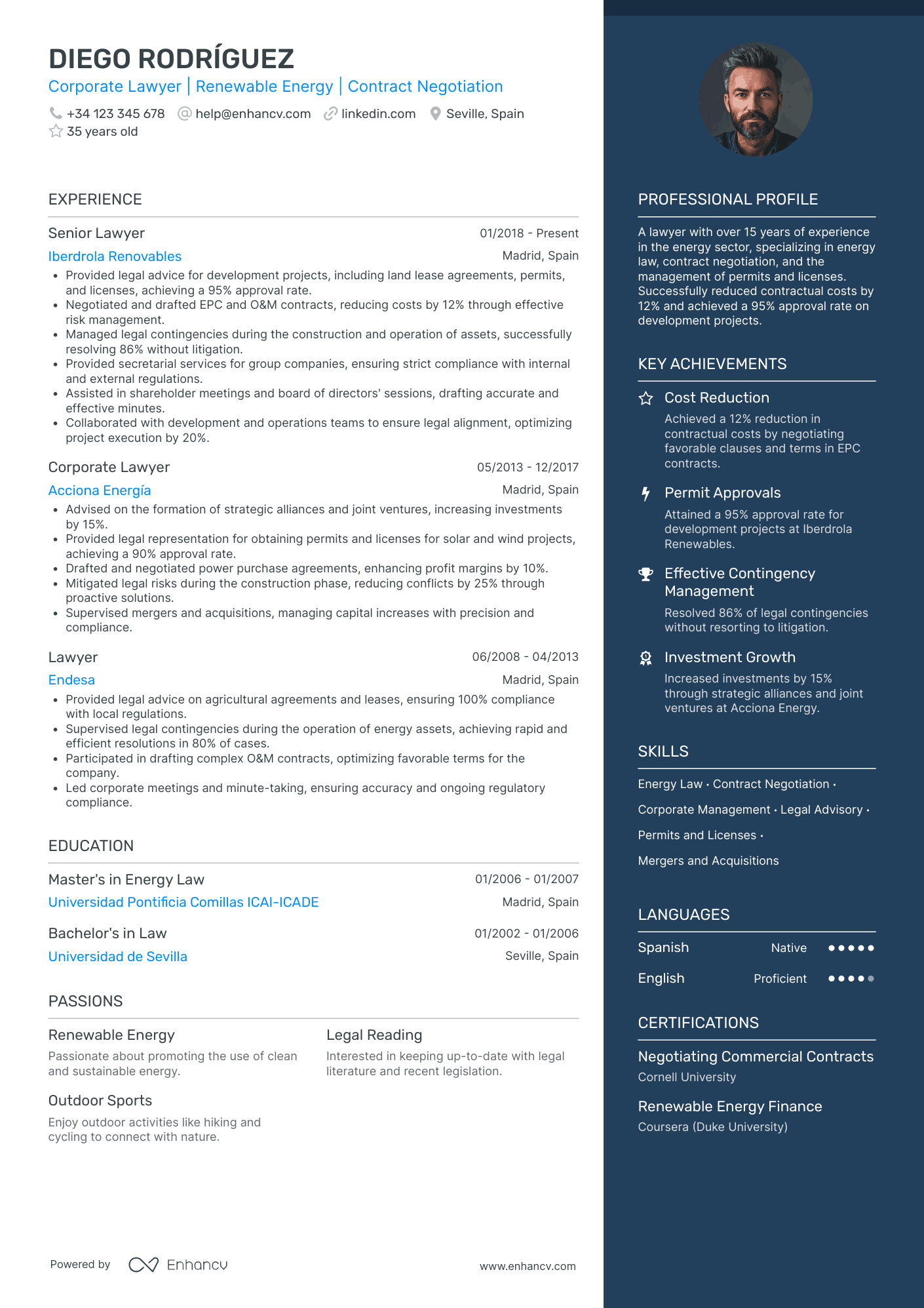 Corporate Lawyer | Renewable Energy | Contract Negotiation resume example
