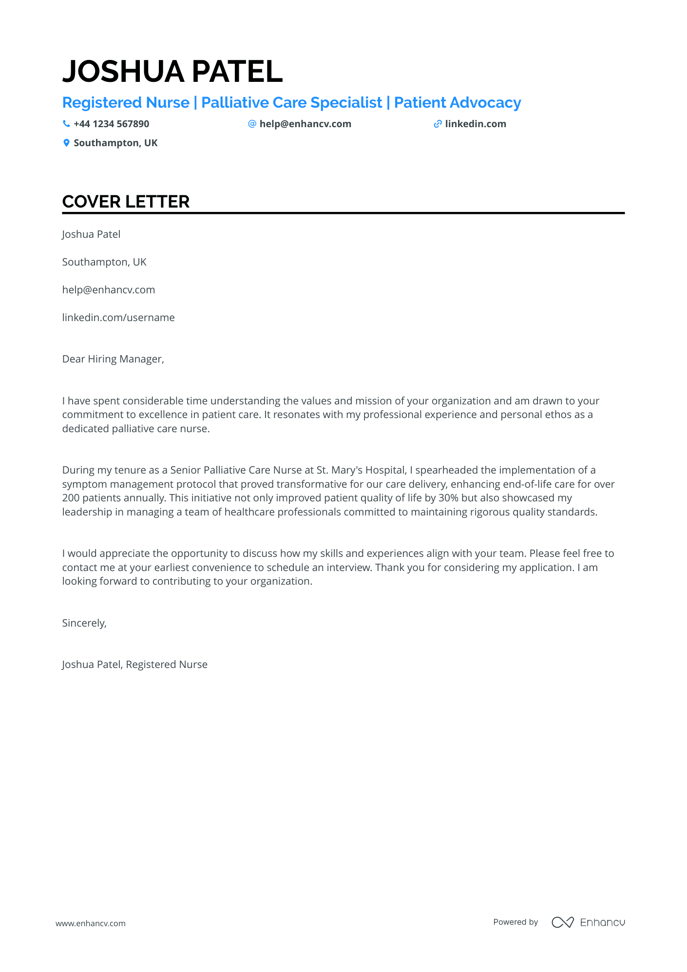 Registered nurse cover letter example