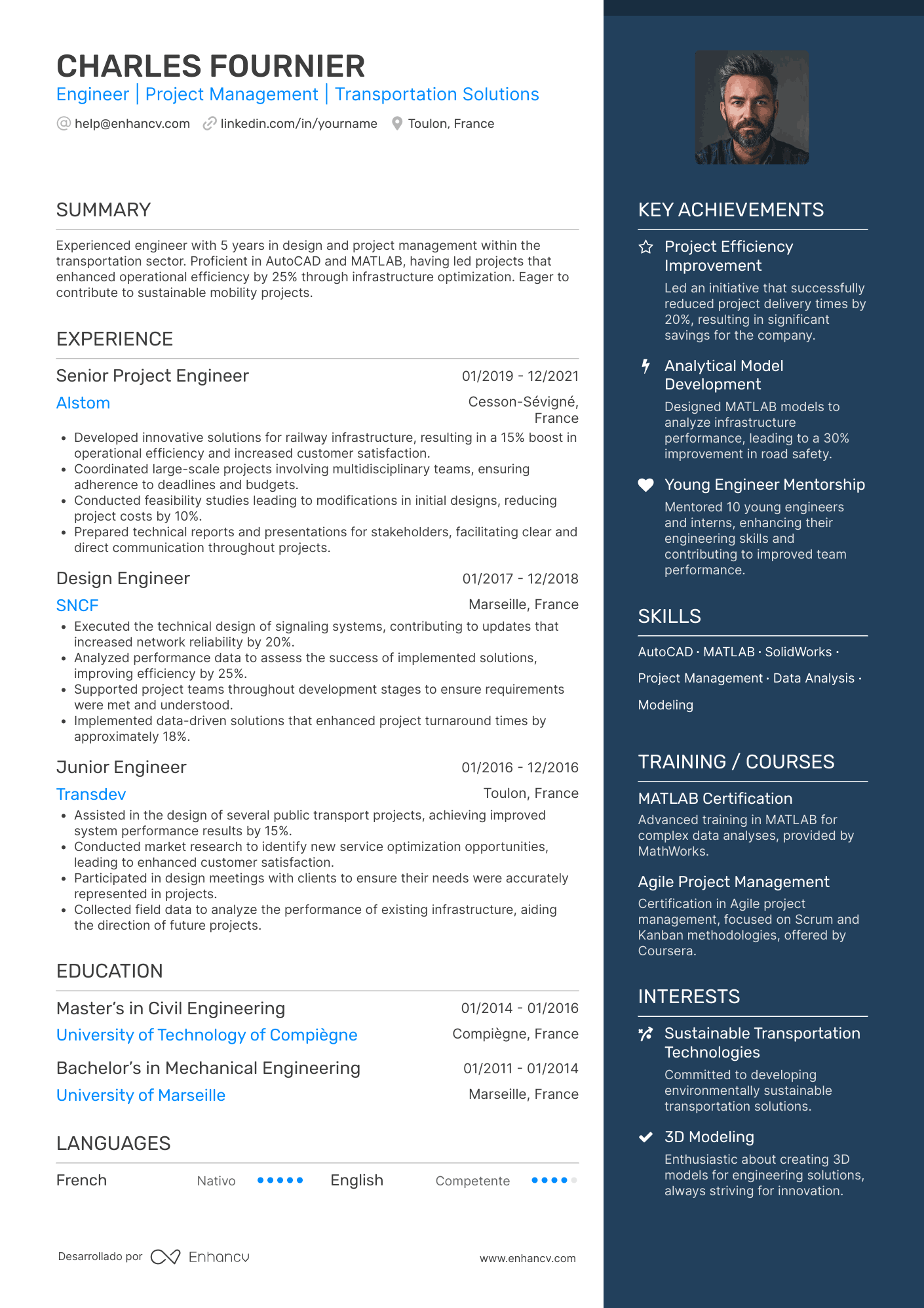 Engineer | Project Management | Transportation Solutions Exemple de CV