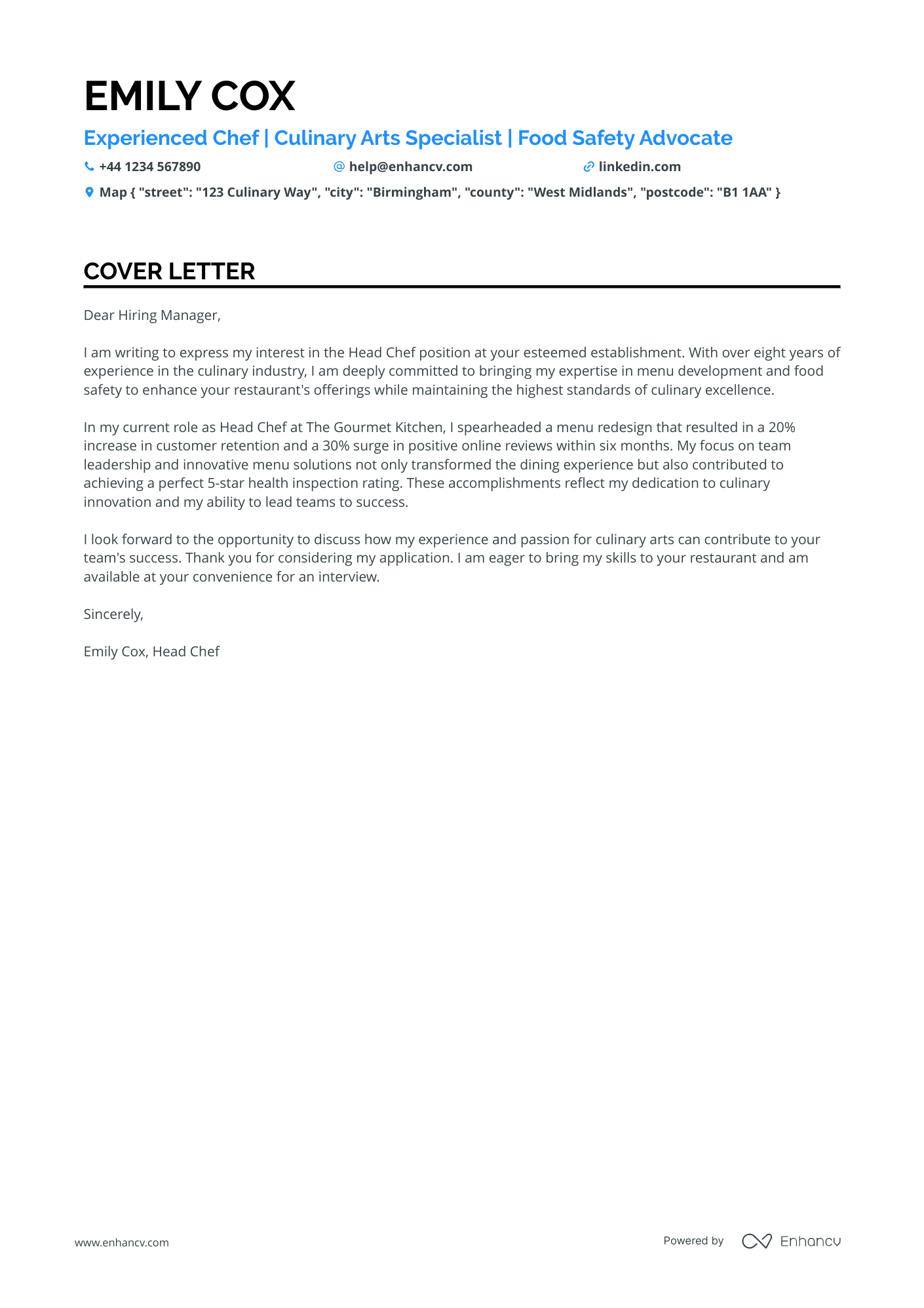 Cook cover letter example