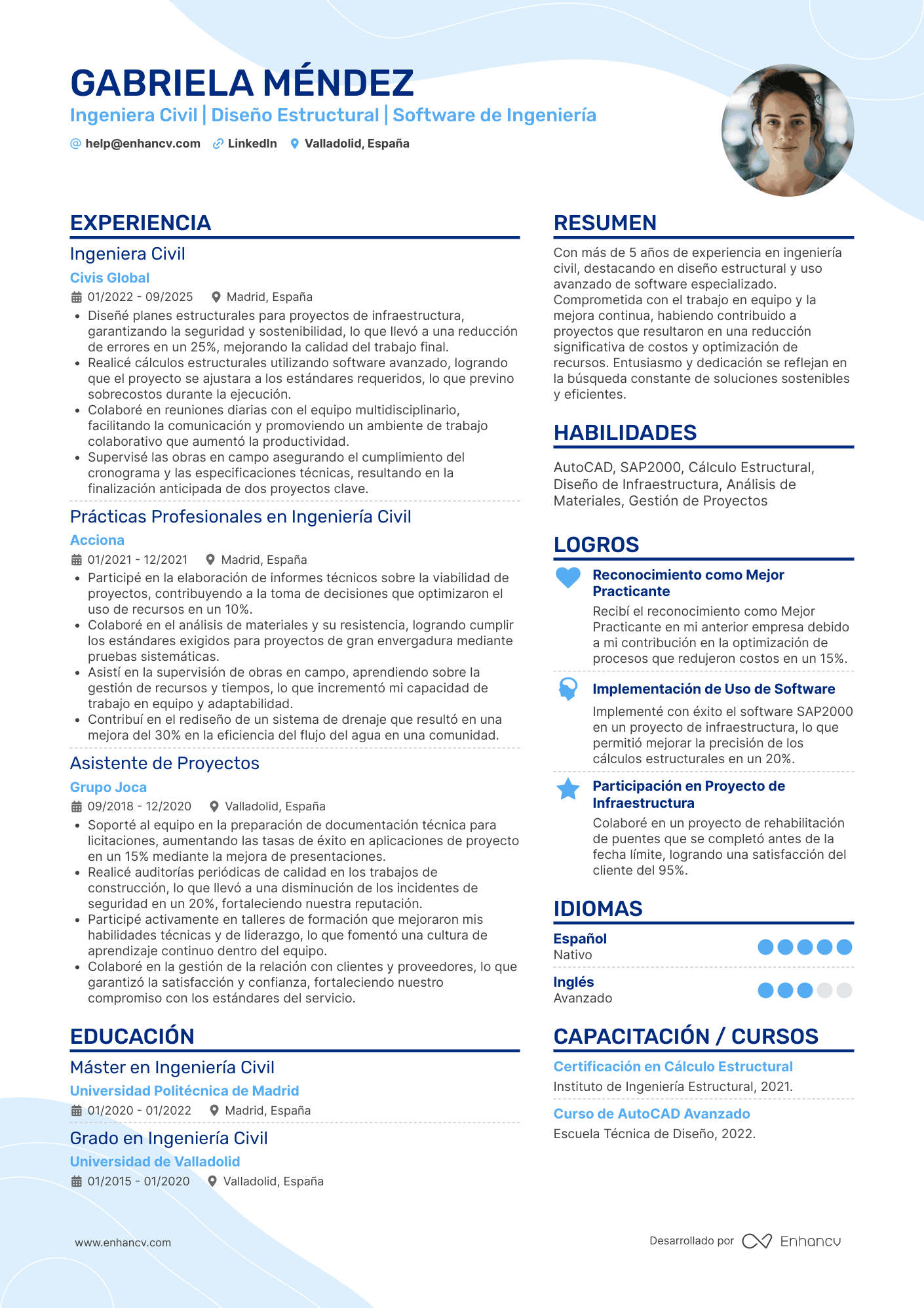 Ingeniera Civil | Diseño Estructural | Software de Ingeniería Ejemplo de CV