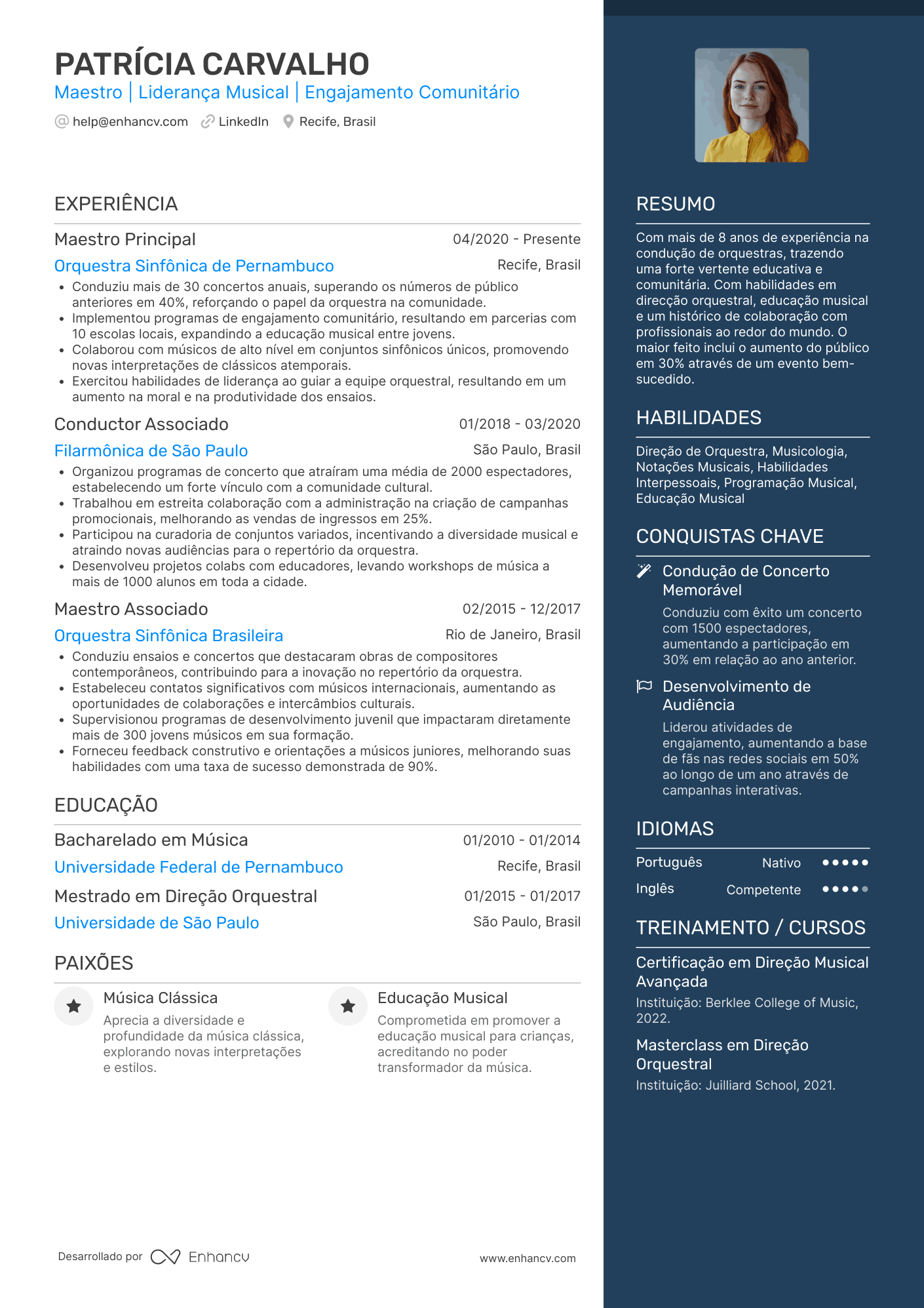 Maestro | Liderança Musical | Engajamento Comunitário Exemplo de CV