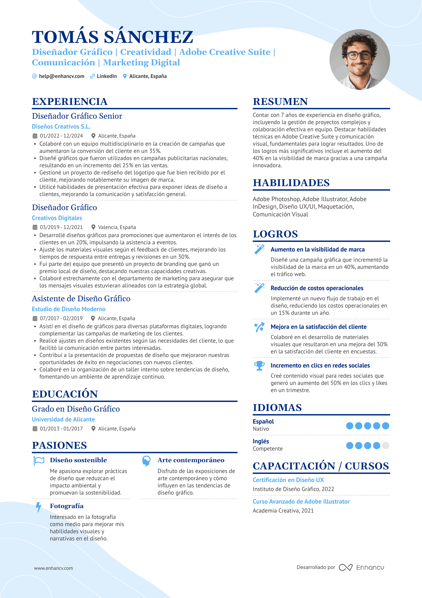 Diseñador Gráfico | Creatividad | Adobe Creative Suite | Comunicación | Marketing Digital Ejemplo de CV