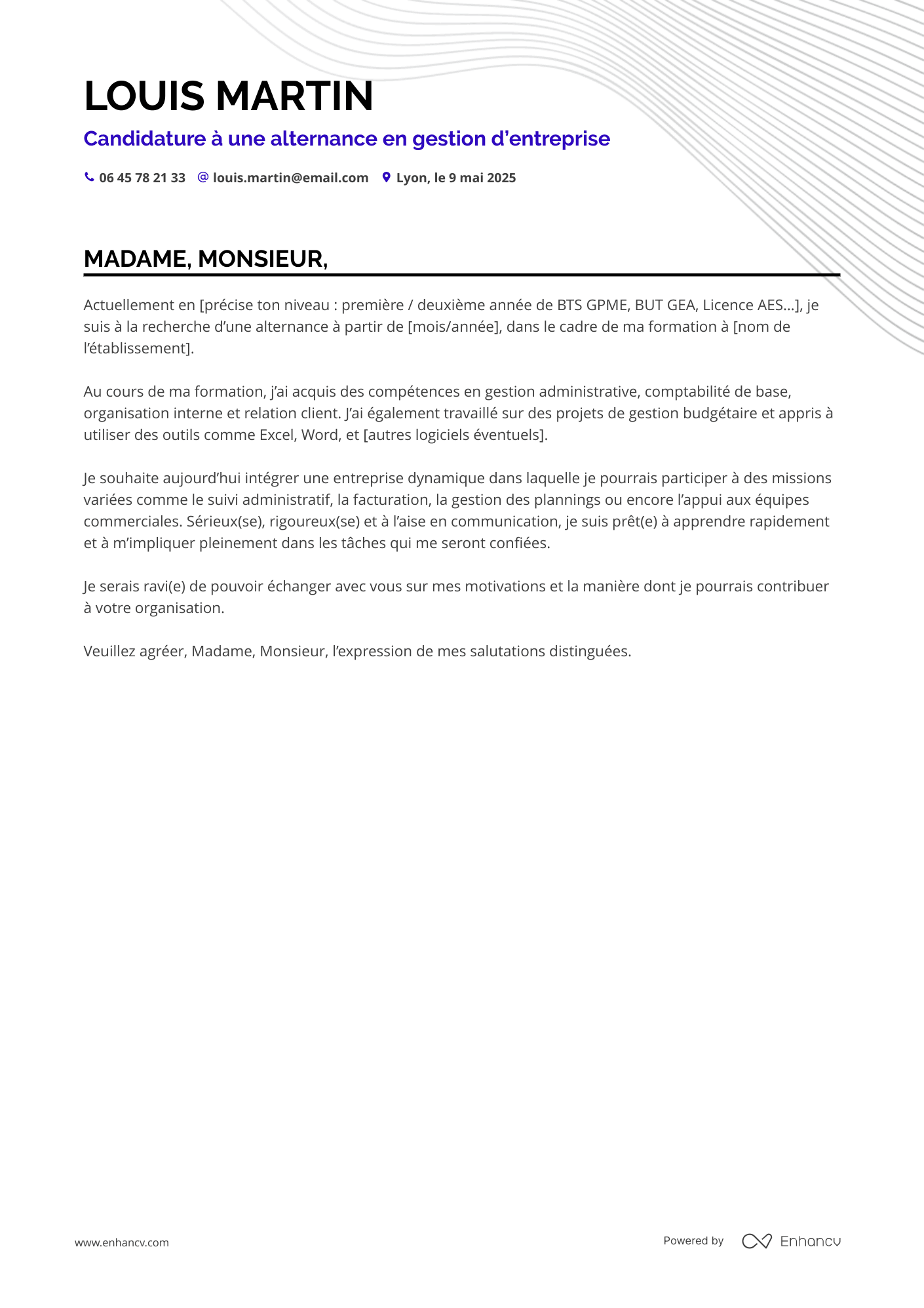 Candidature à une alternance en gestion d’entreprise resume example