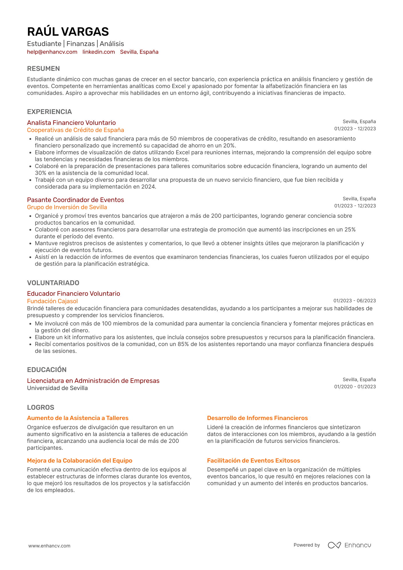Estudiante | Finanzas | Análisis resume example