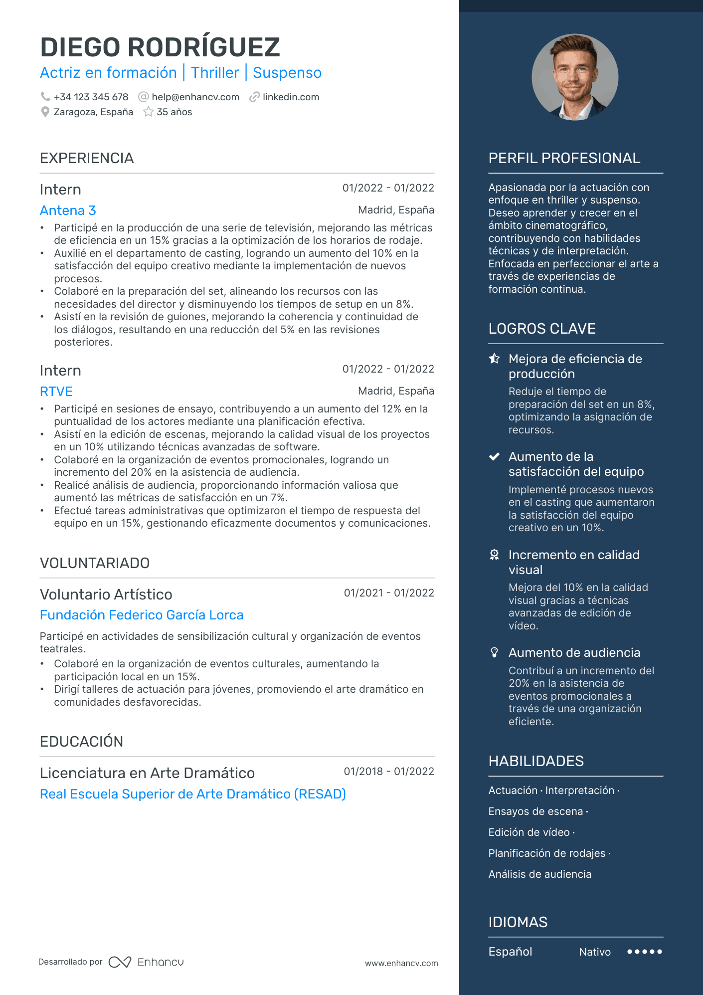 Actriz en formación | Thriller | Suspenso resume example