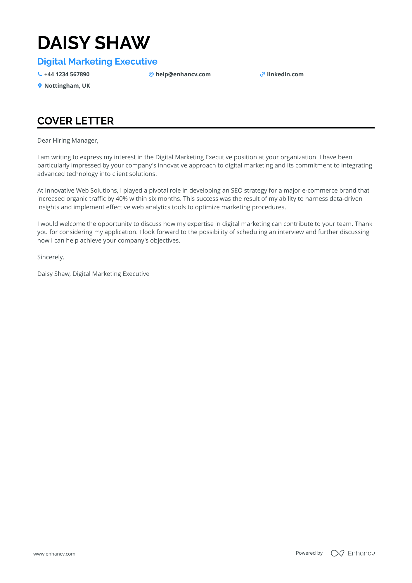 SEO cover letter example