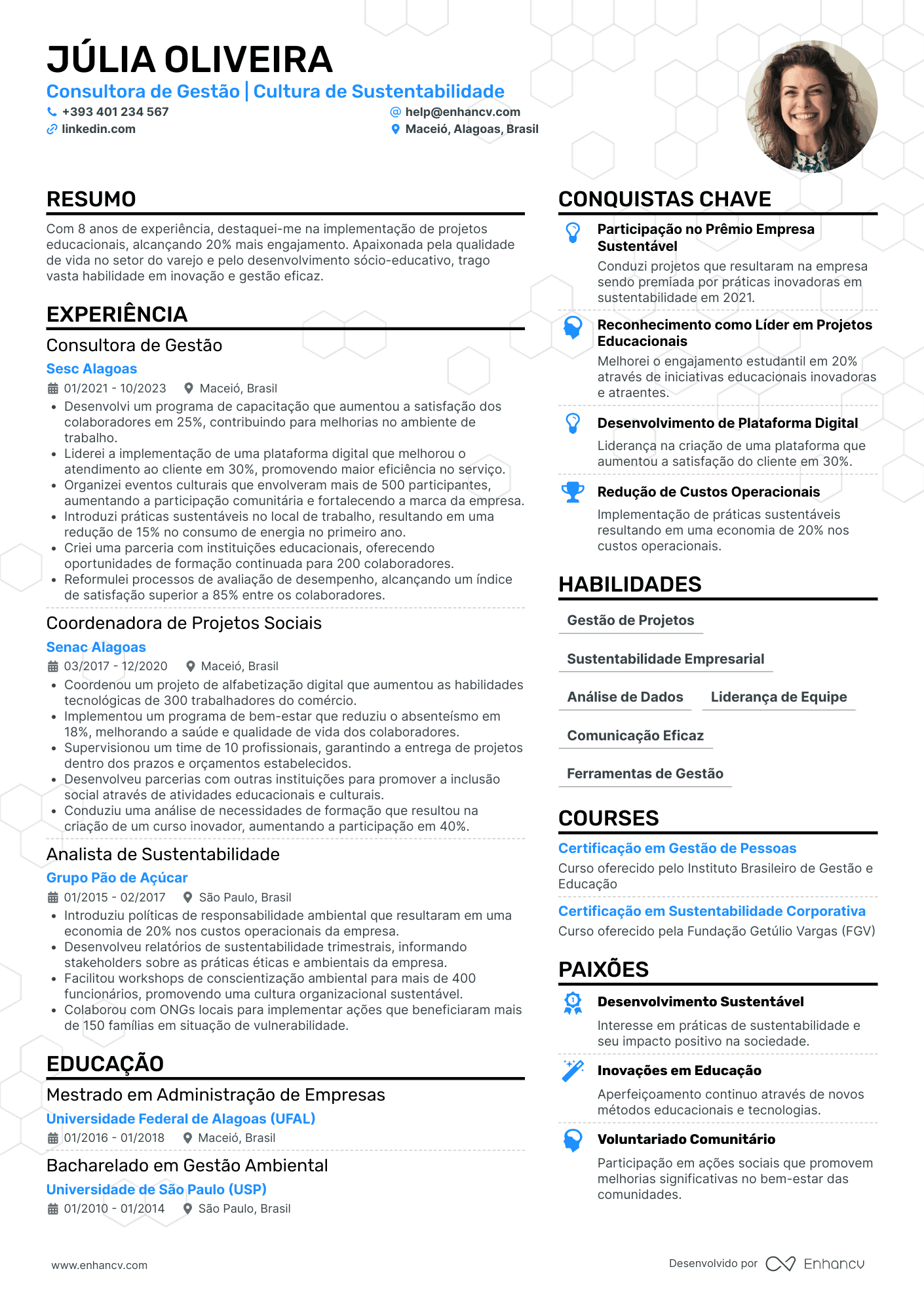 Consultora de Gestão | Cultura de Sustentabilidade resume example