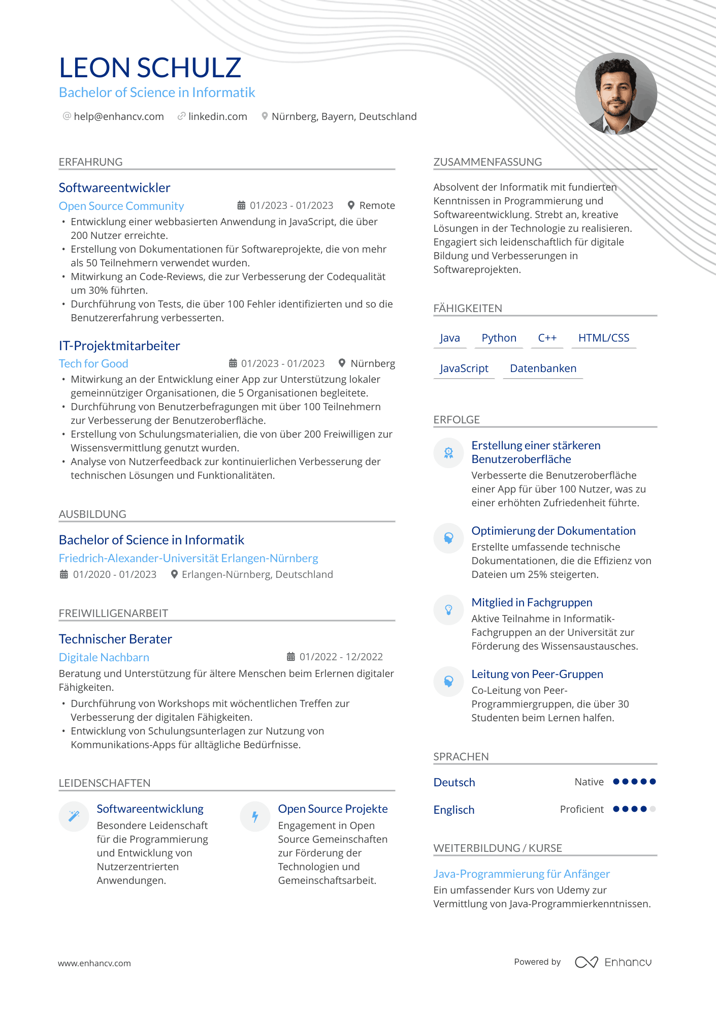 Bachelor of Science in Informatik Lebenslauf Beispiel