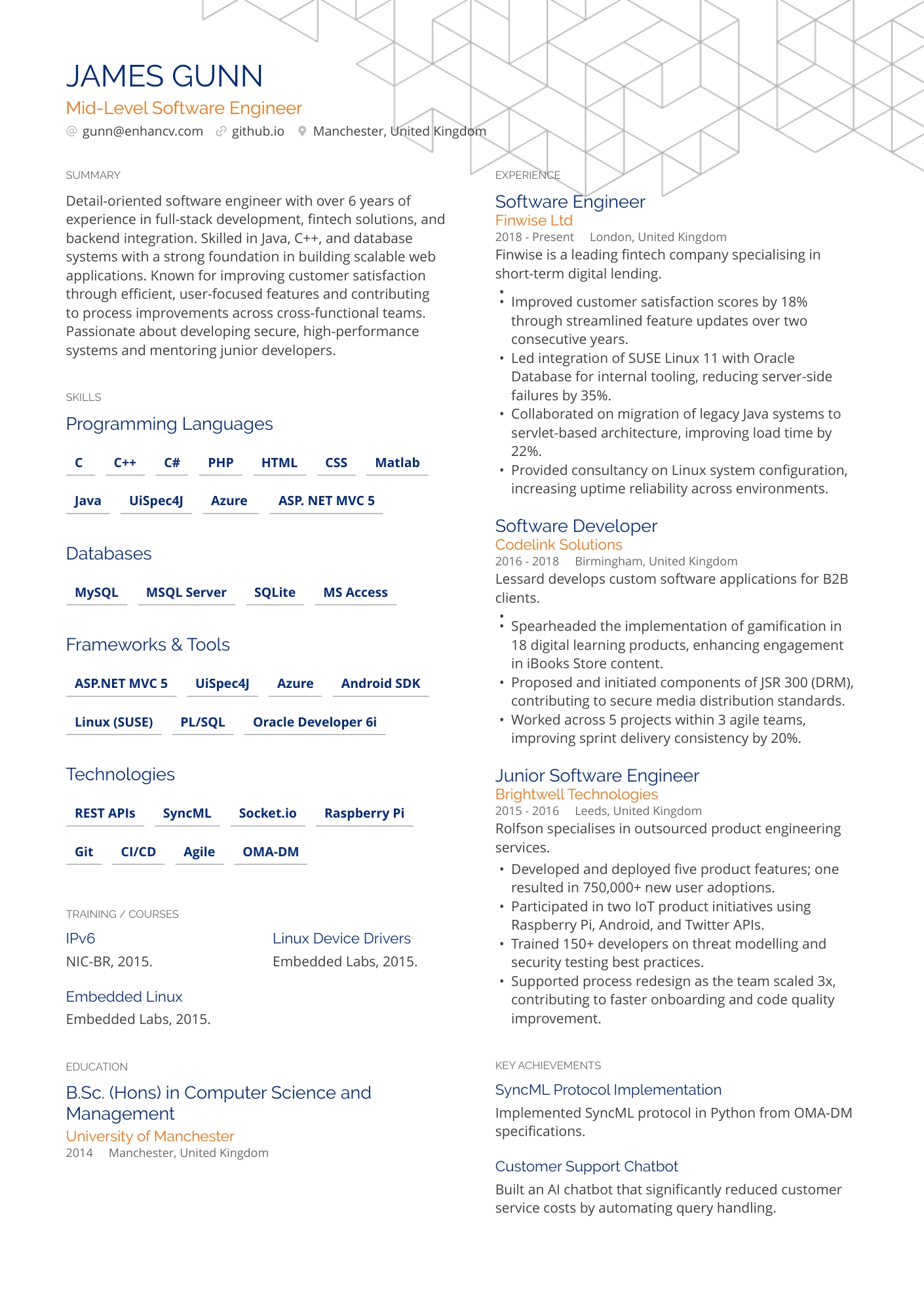 Mid Level Software Engineer resume example
