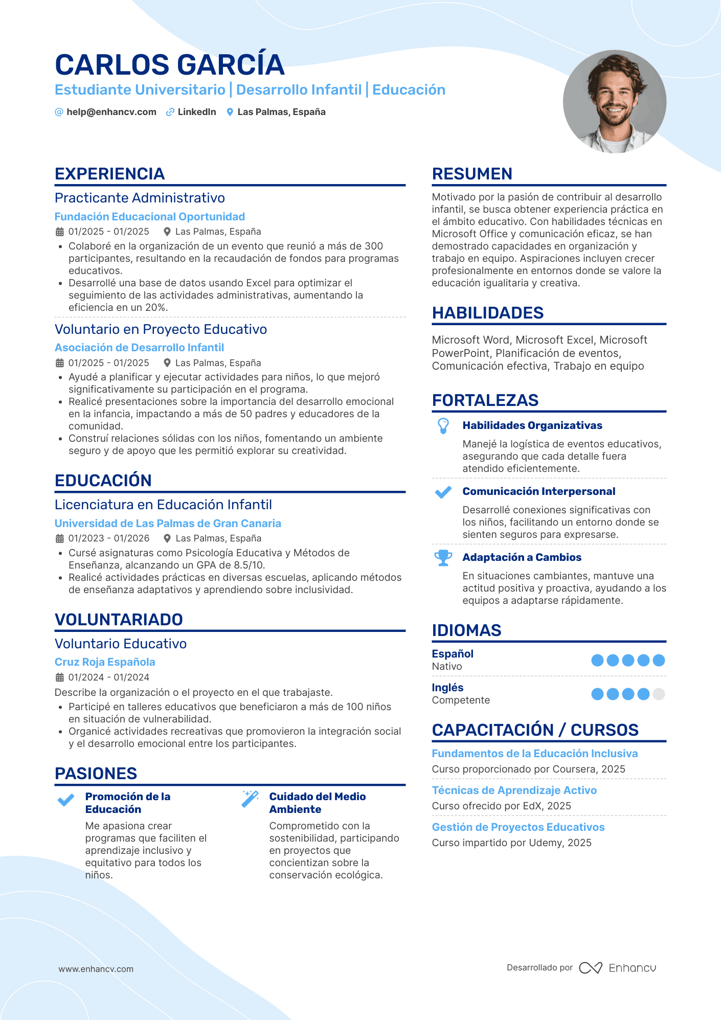 Estudiante Universitario | Desarrollo Infantil | Educación Ejemplo de CV