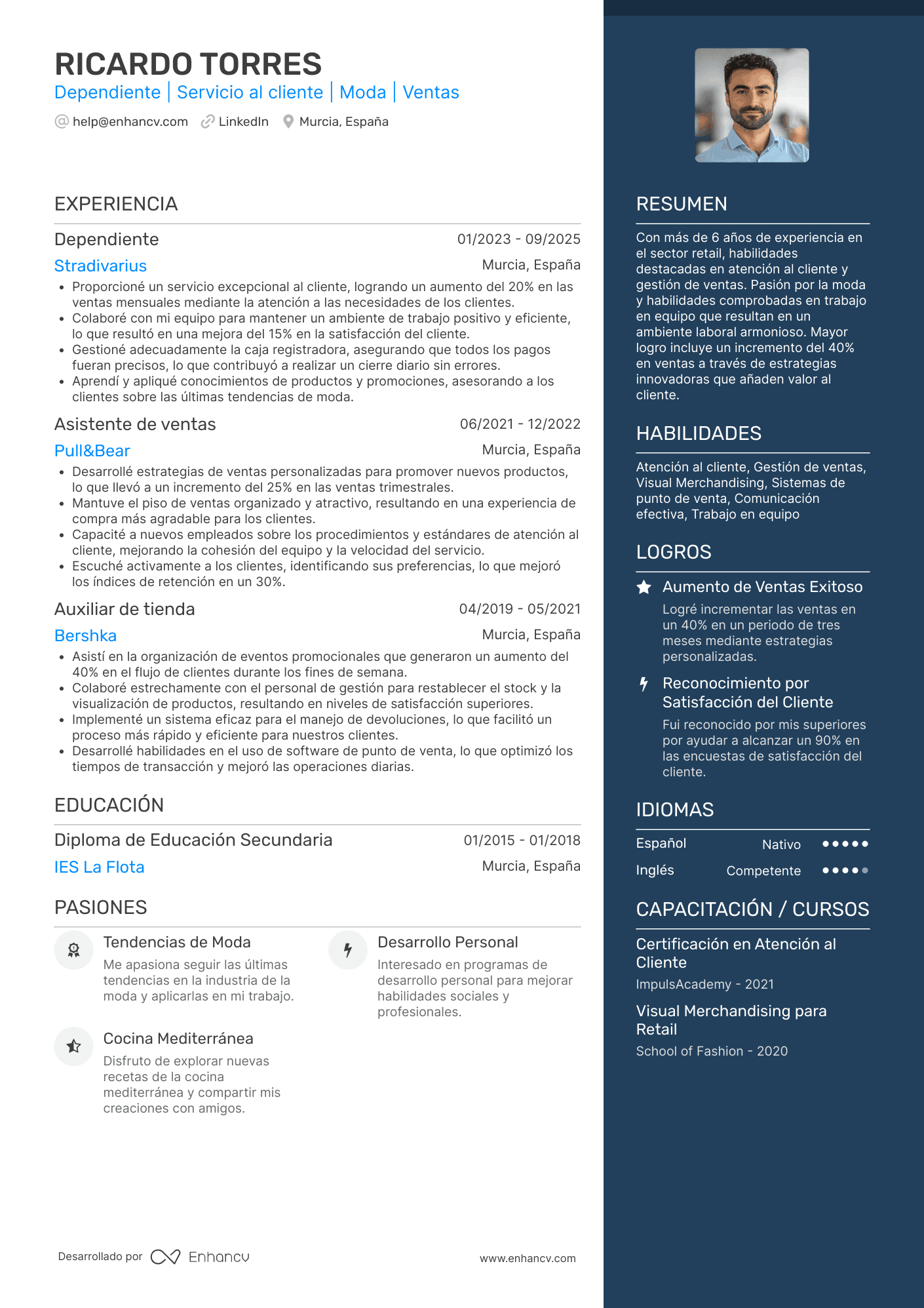 Dependiente | Servicio al cliente | Moda | Ventas Ejemplo de CV