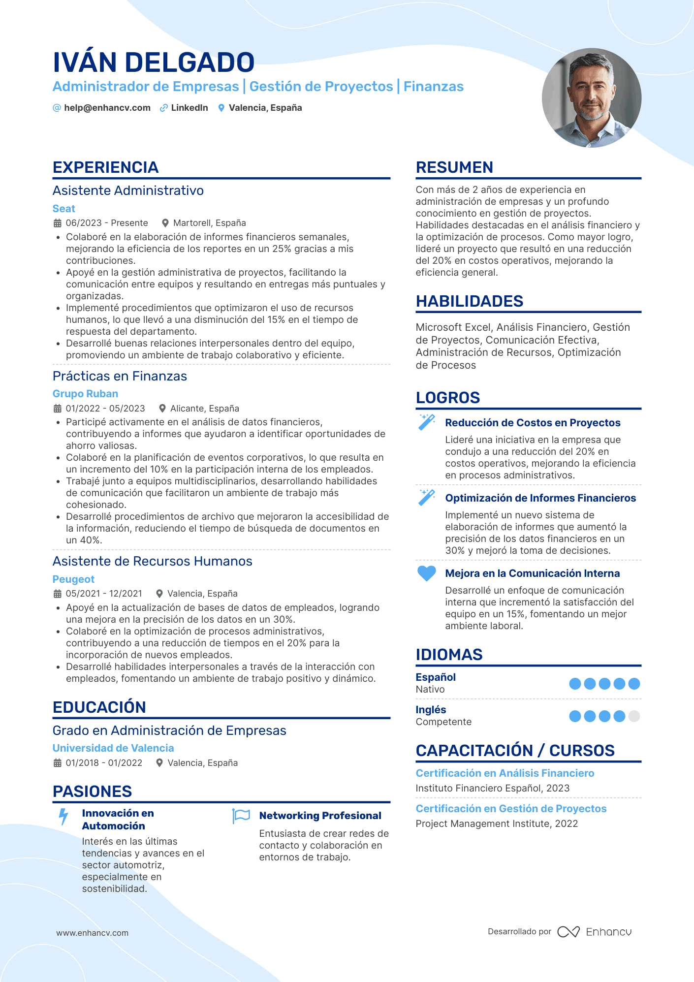 Administrador de Empresas | Gestión de Proyectos | Finanzas Ejemplo de CV