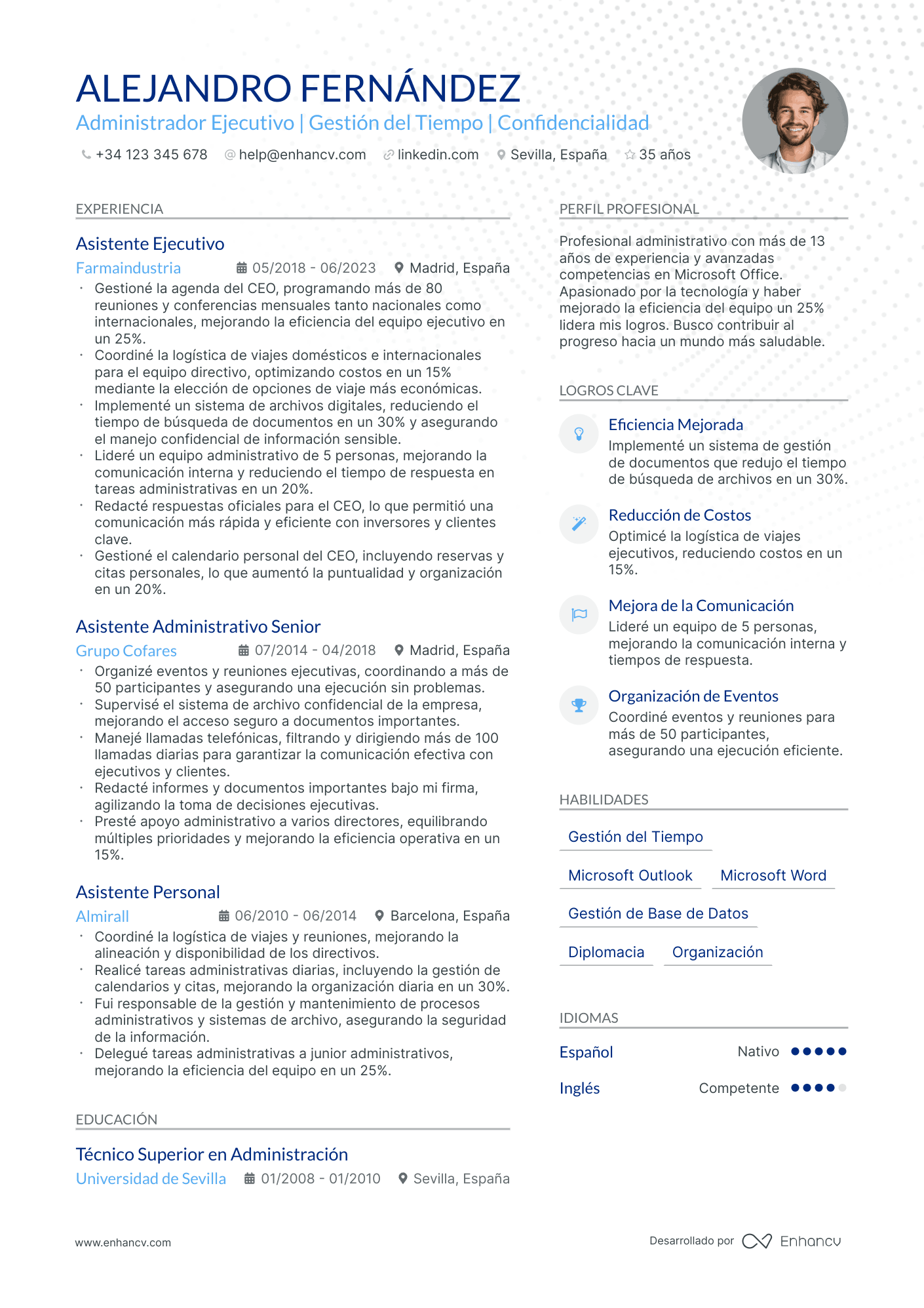 Administrador Ejecutivo | Gestión del Tiempo | Confidencialidad resume example