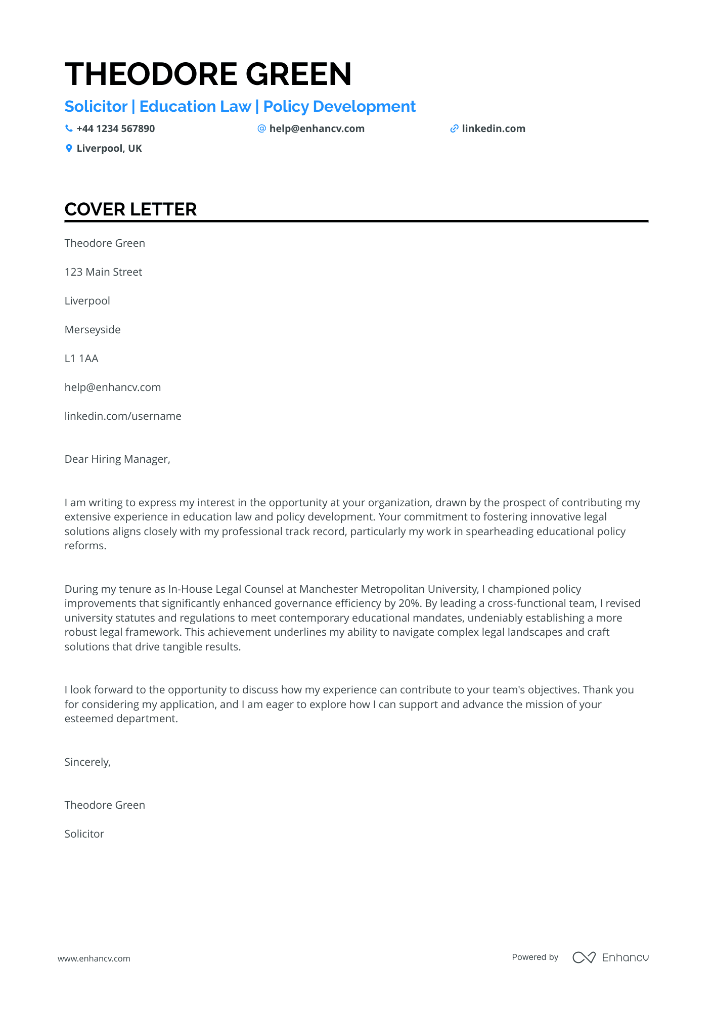 Lawyer cover letter example