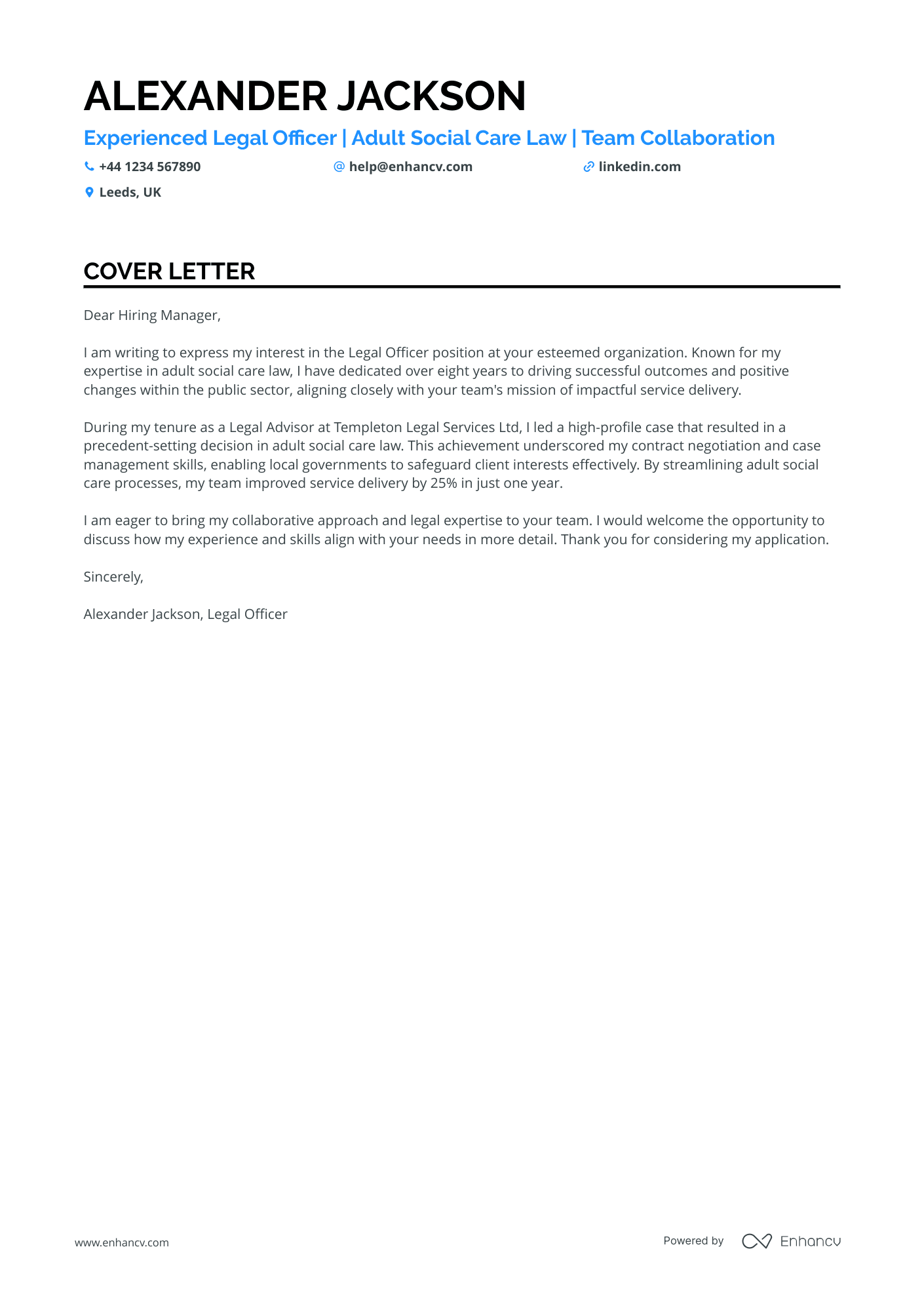 Legal cover letter example