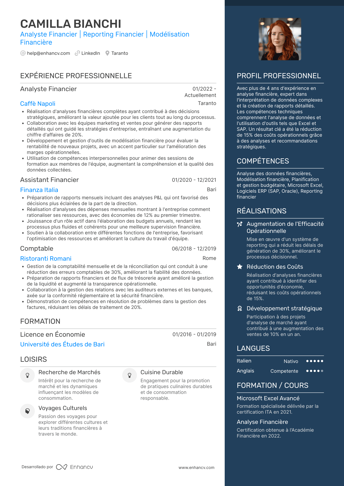 Analyste Financier | Reporting Financier | Modélisation Financière Esempio di CV