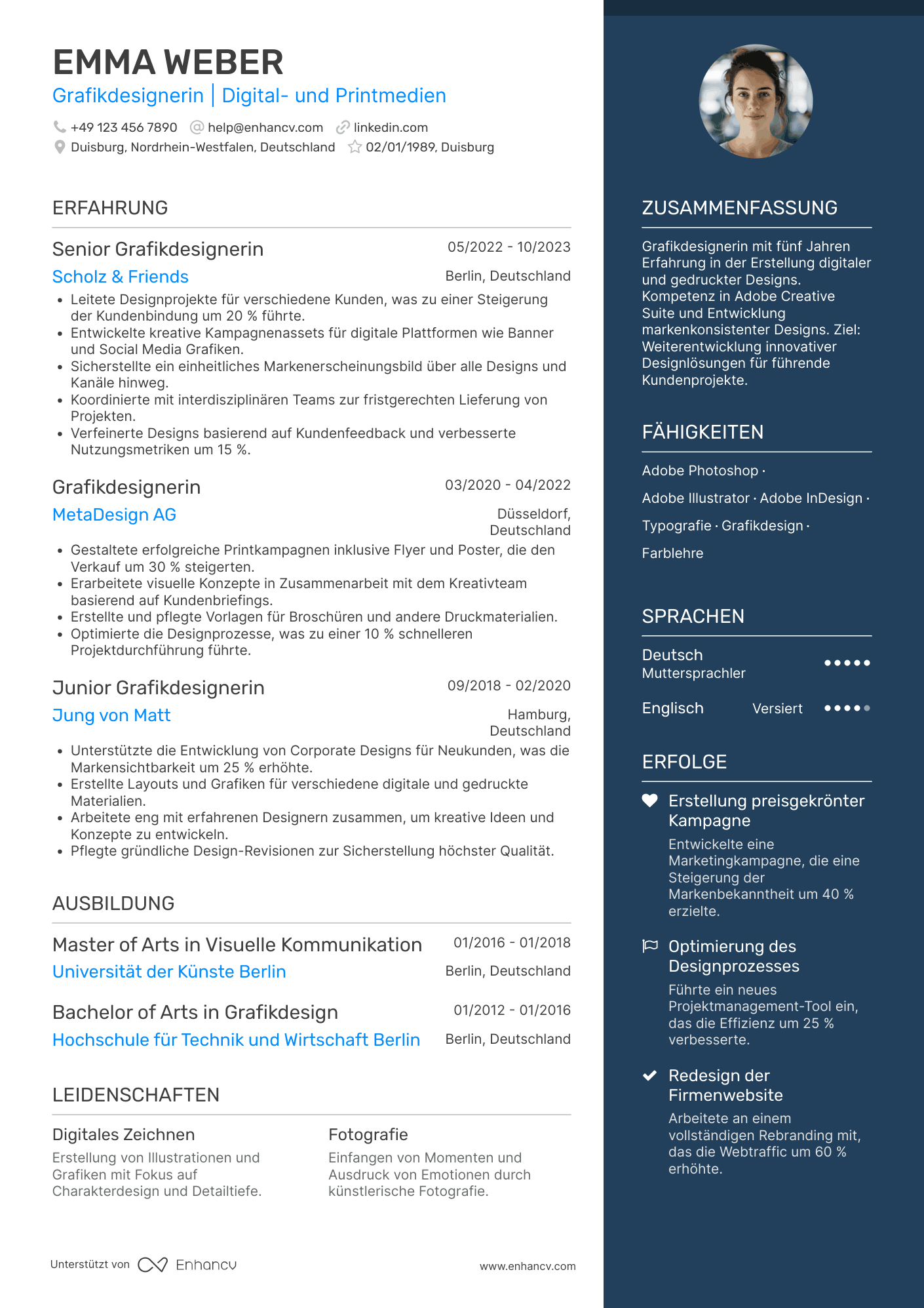 Grafikdesignerin | Digital  und Printmedien Lebenslauf Beispiel