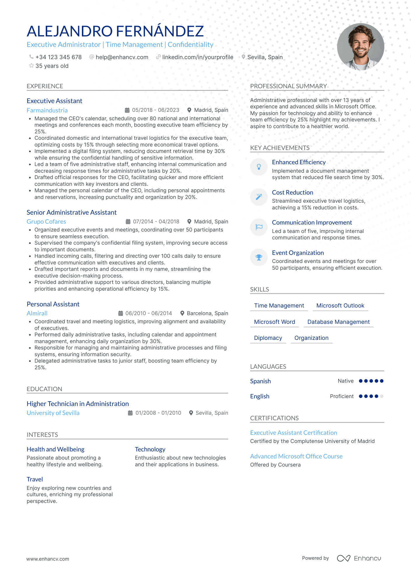 Executive Administrator | Time Management | Confidentiality resume example