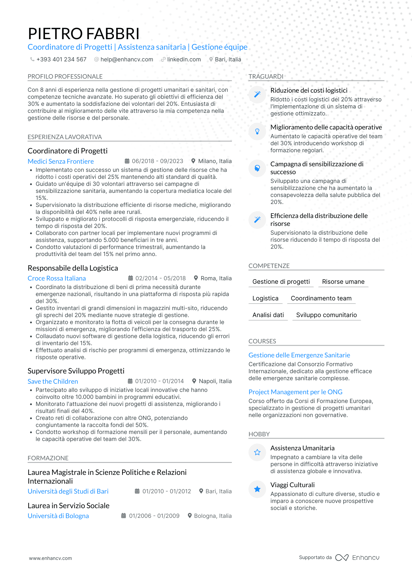 Coordinatore di Progetti | Assistenza sanitaria | Gestione équipe resume example