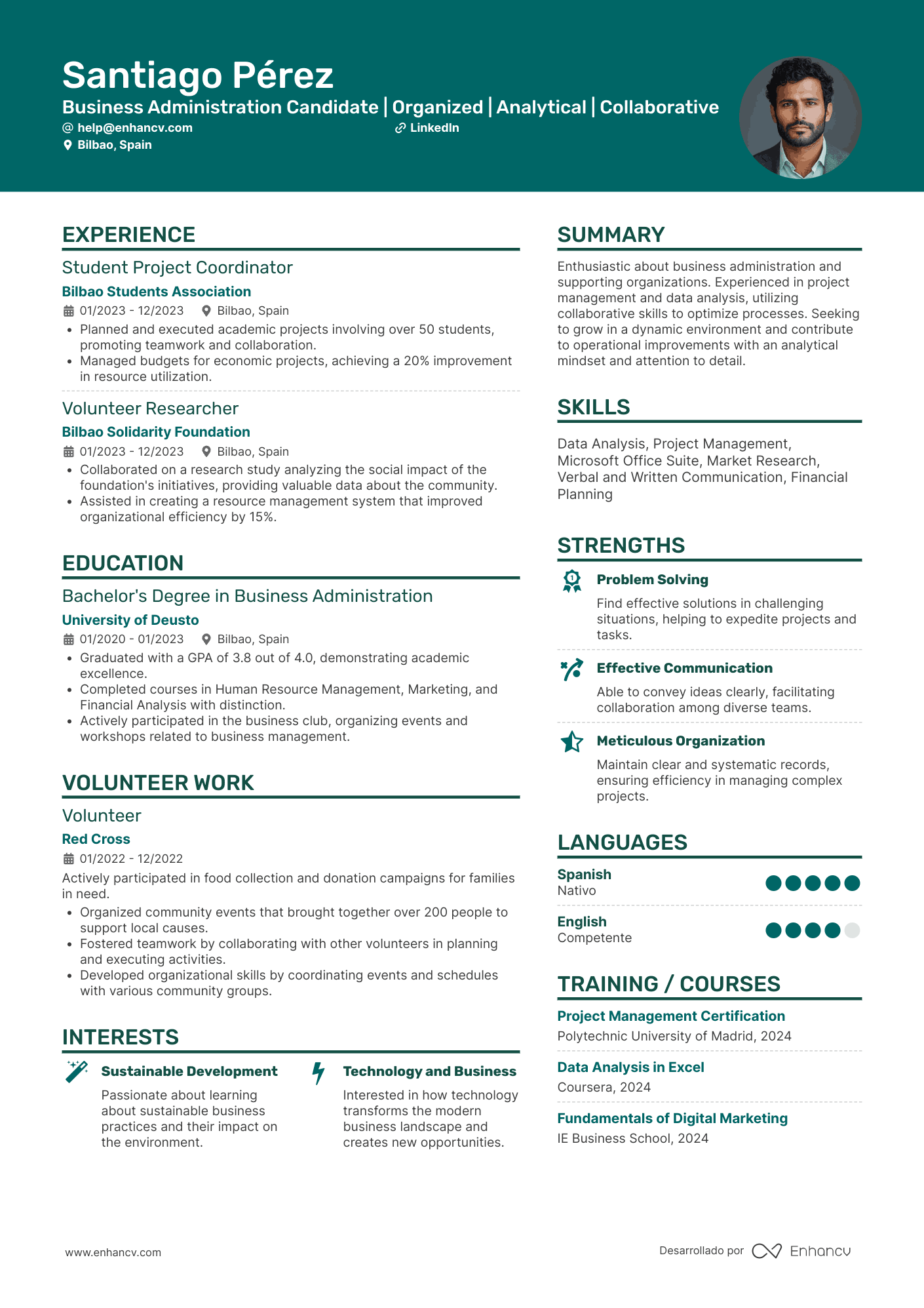 Business Administration Candidate | Organized | Analytical | Collaborative Ejemplo de CV