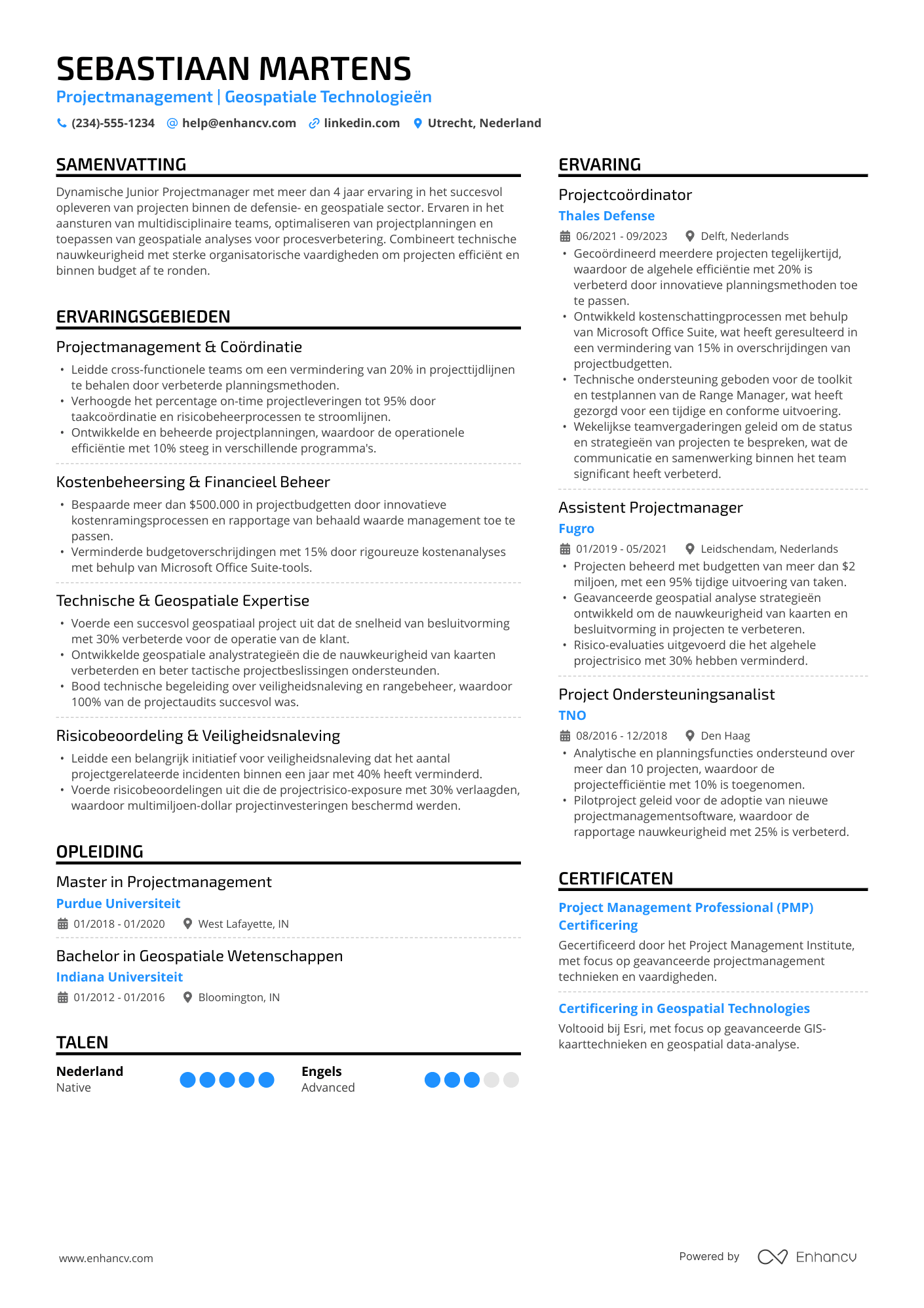 Projectmanagement | Geospatiale Technologieën CV voorbeeld