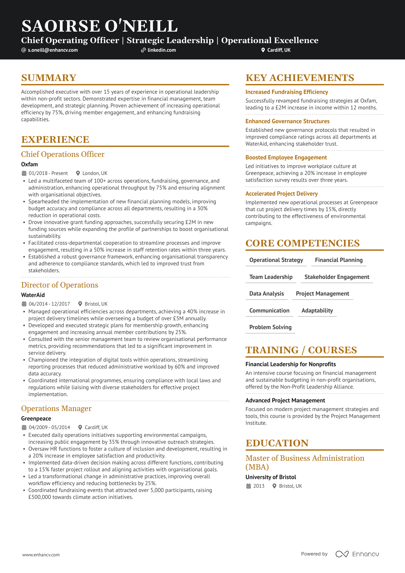 Chief Operating Officer | Strategic Leadership | Operational Excellence resume example
