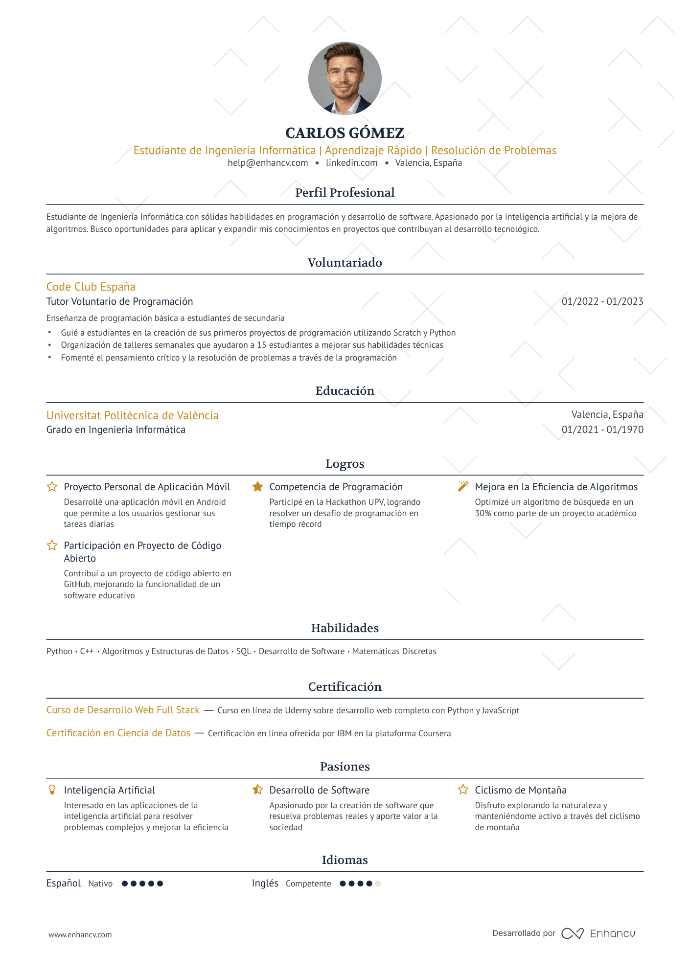 Estudiante de Ingeniería Informática | Aprendizaje Rápido | Resolución de Problemas resume example