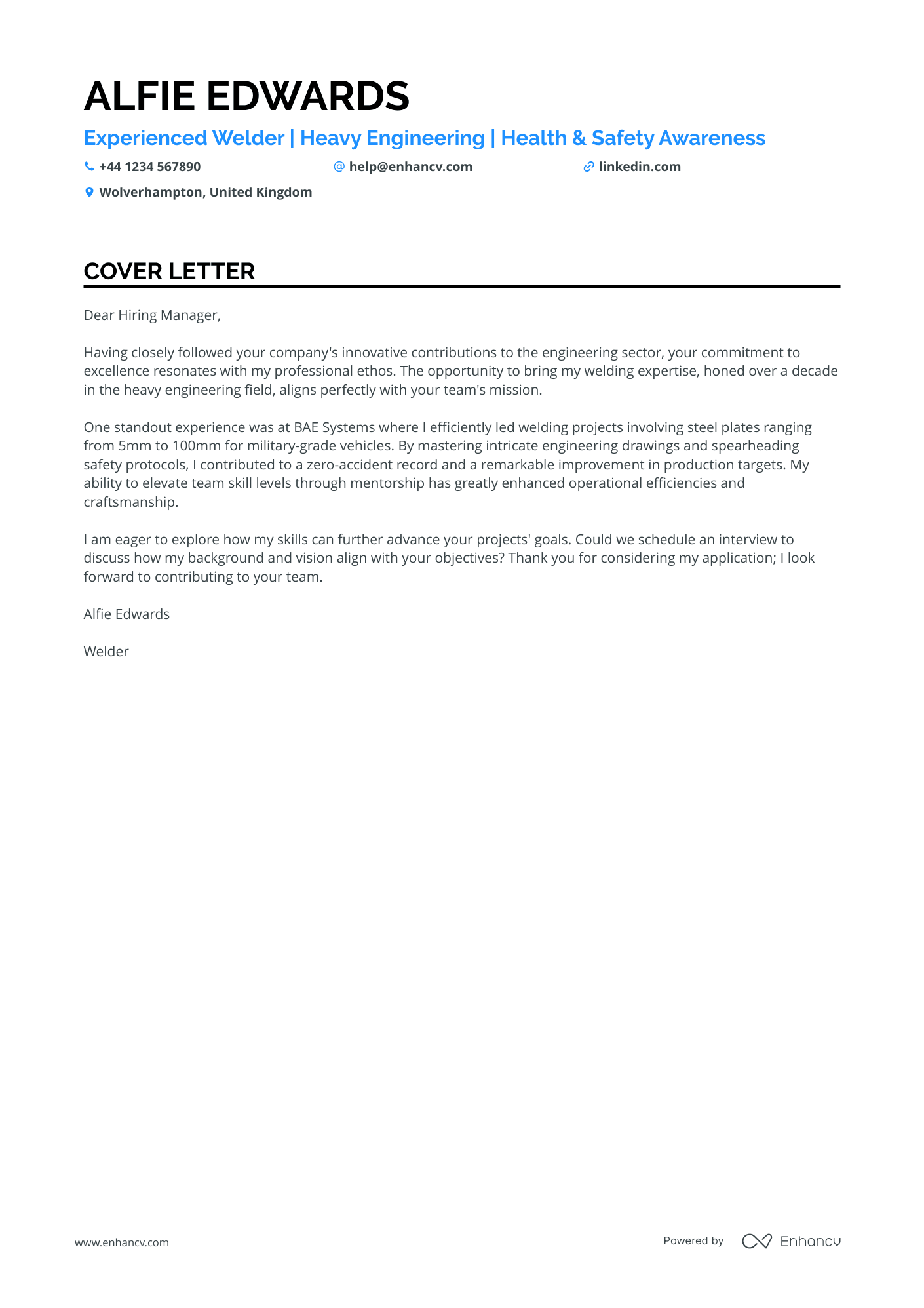 Welder cover letter example