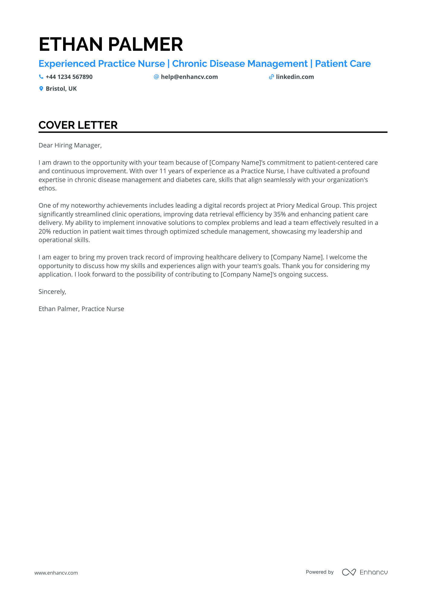 Practice Nurse cover letter example