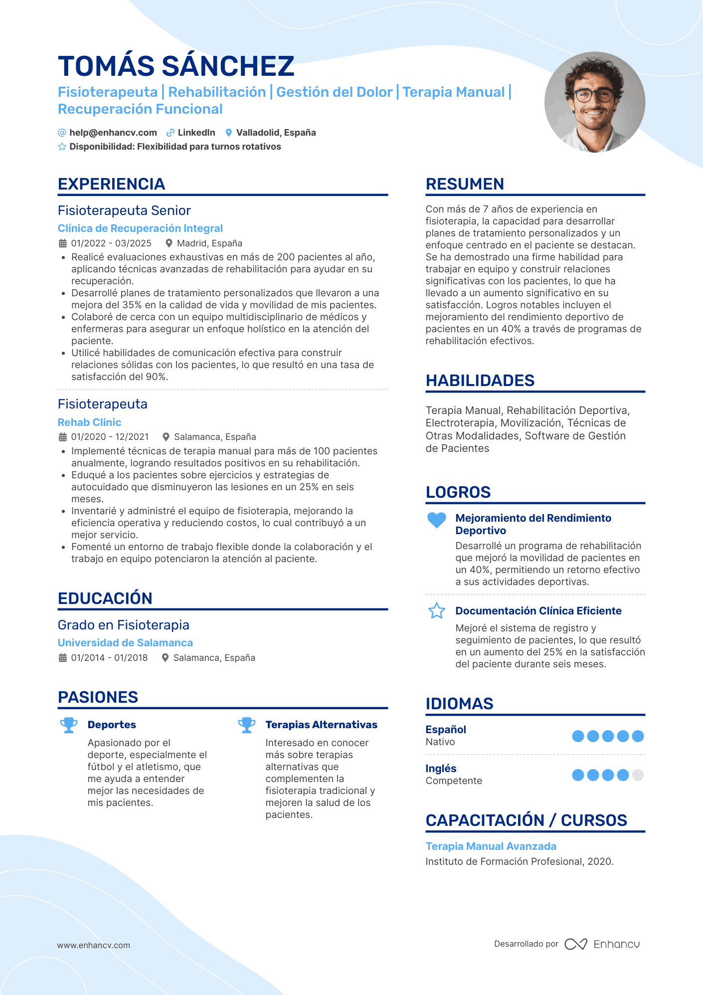 Fisioterapeuta | Rehabilitación | Gestión del Dolor | Terapia Manual | Recuperación Funcional Ejemplo de CV