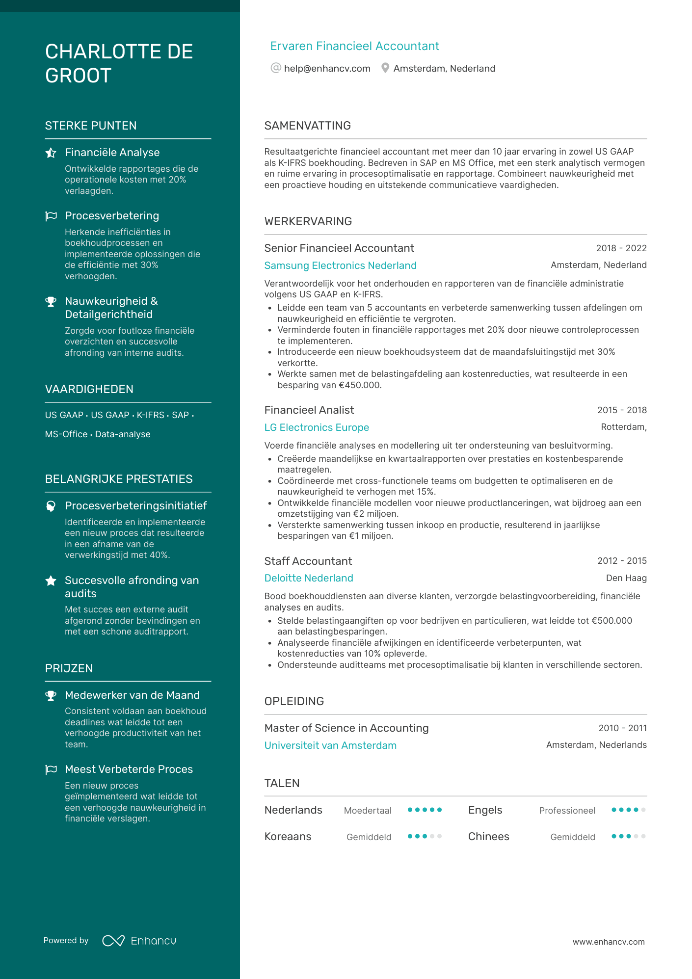 Ervaren Financieel Accountant CV voorbeeld