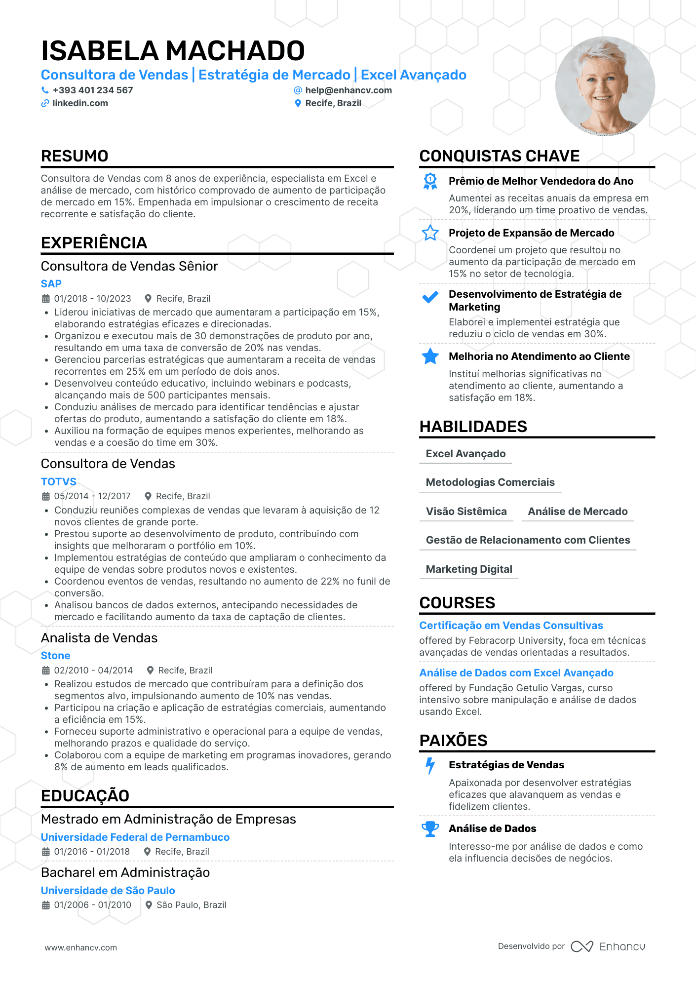 Consultora de Vendas | Estratégia de Mercado | Excel Avançado resume example