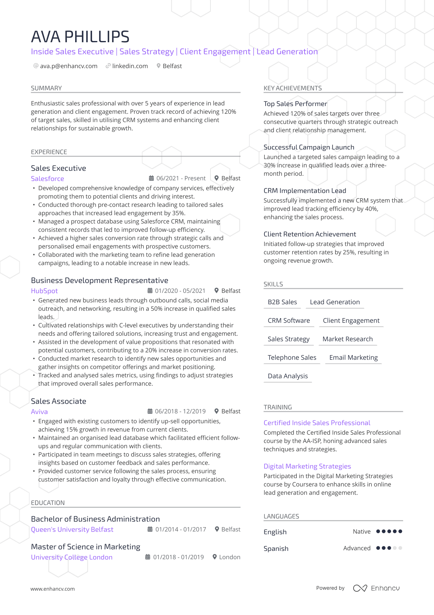 Inside Sales Executive | Sales Strategy | Client Engagement | Lead Generation CV Example