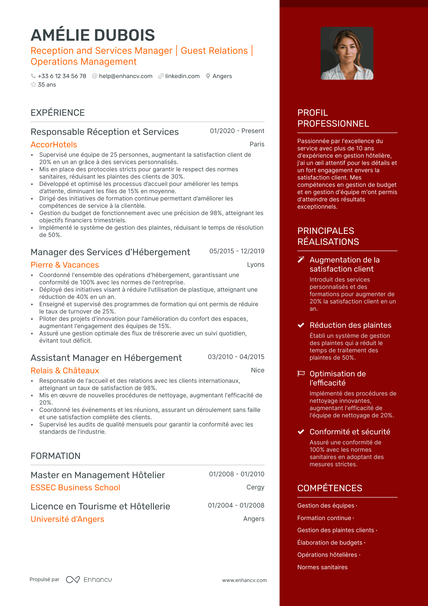 Reception and Services Manager | Guest Relations | Operations Management resume example