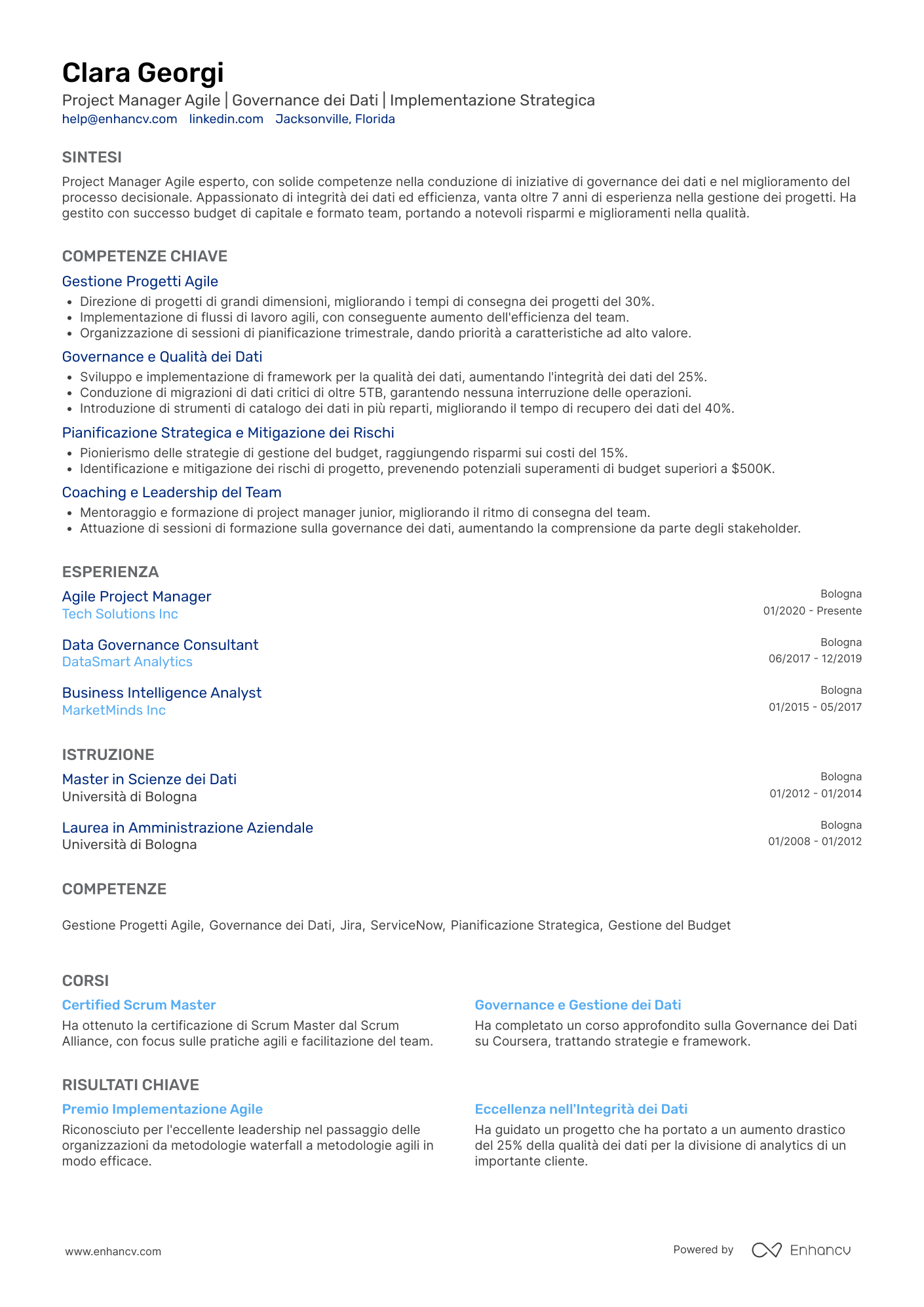 Project Manager Agile | Governance dei Dati | Implementazione Strategica resume example