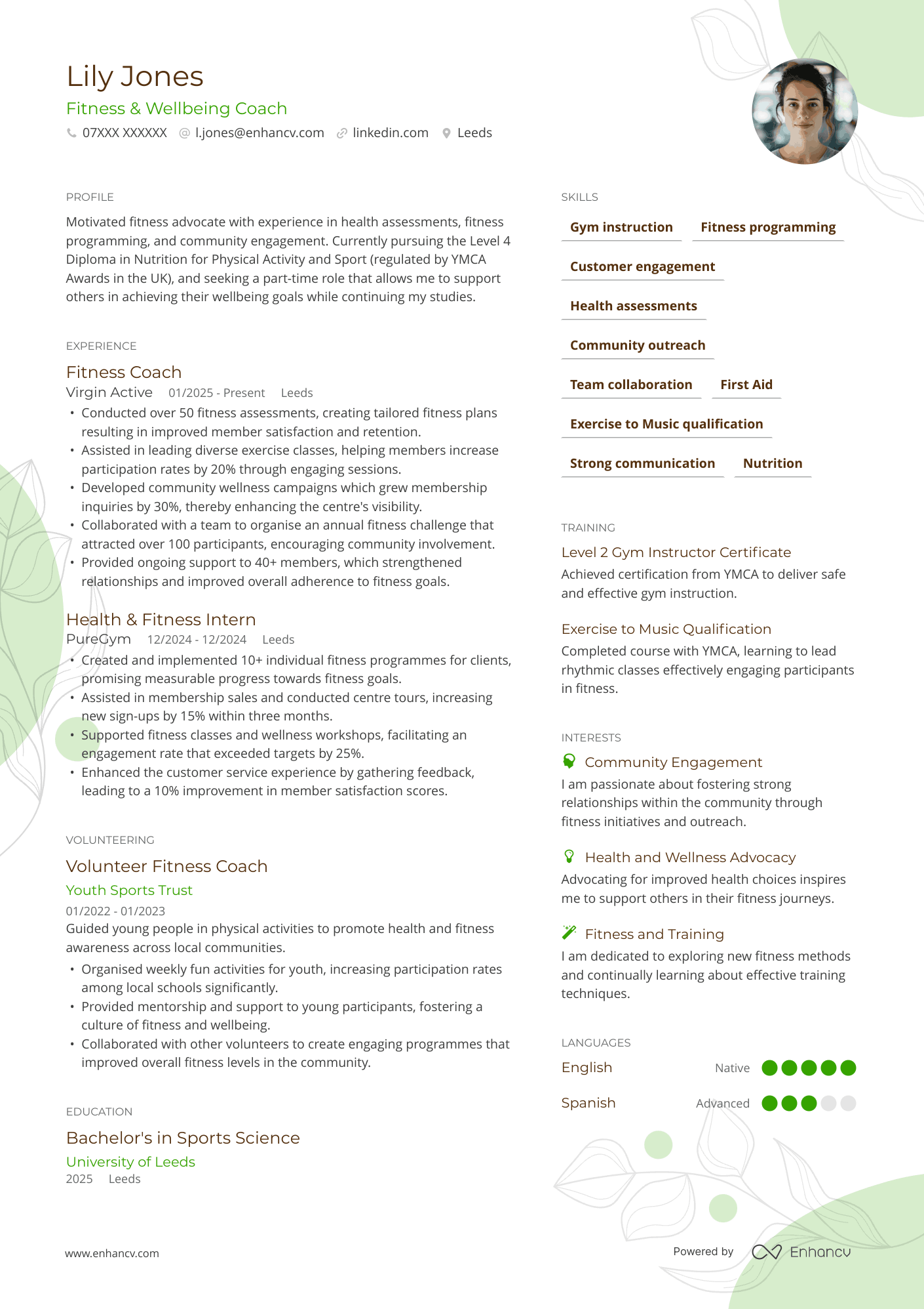 Fitness &amp; Wellbeing Coach CV Example