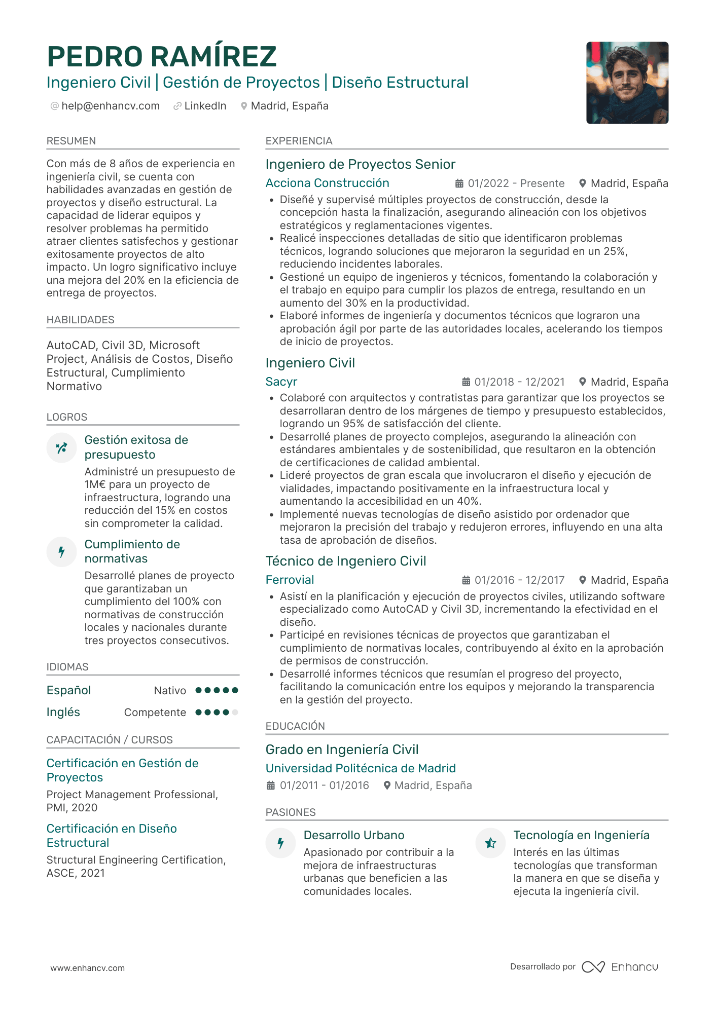 Ingeniero Civil | Gestión de Proyectos | Diseño Estructural Ejemplo de CV