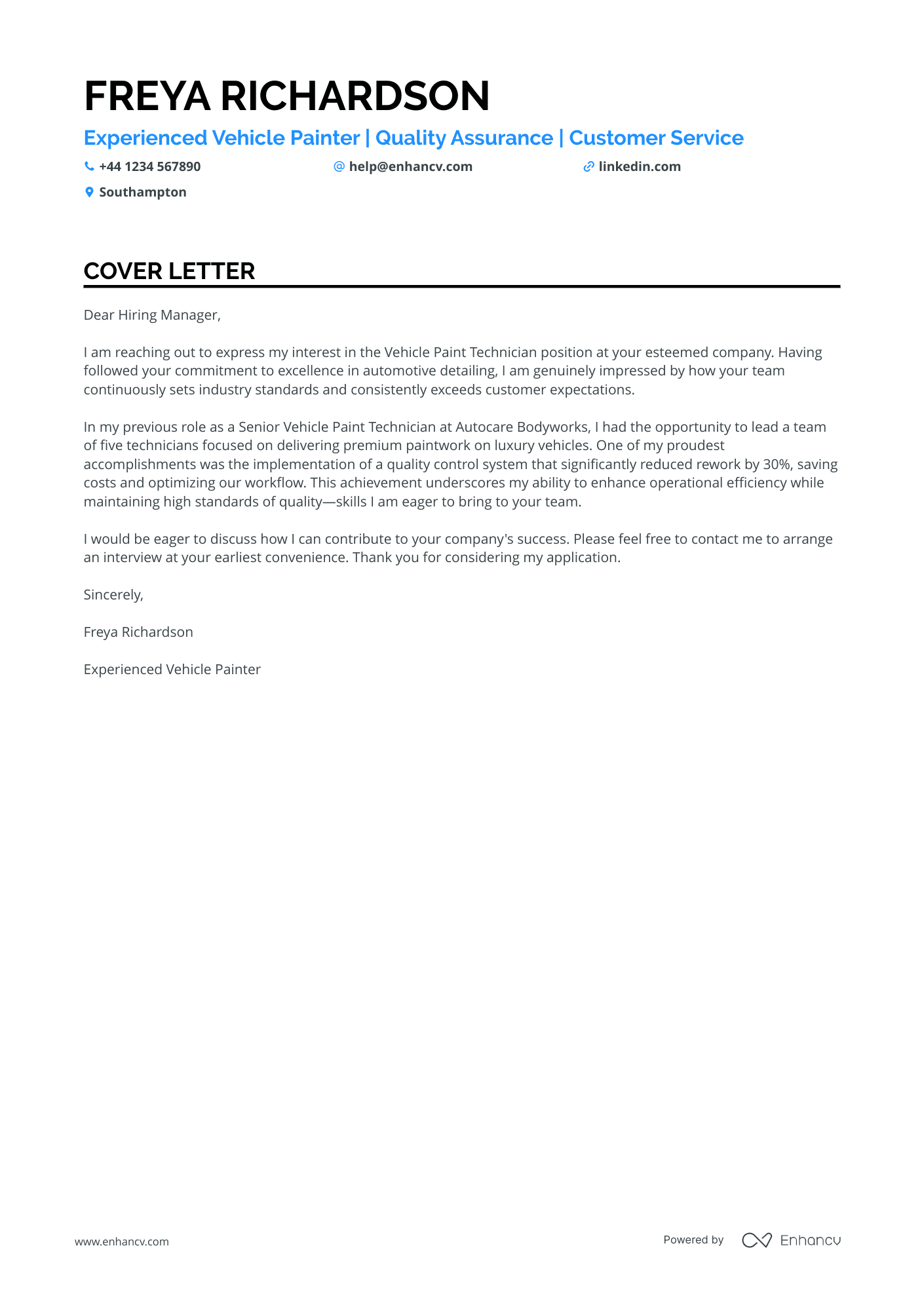 Painter cover letter example