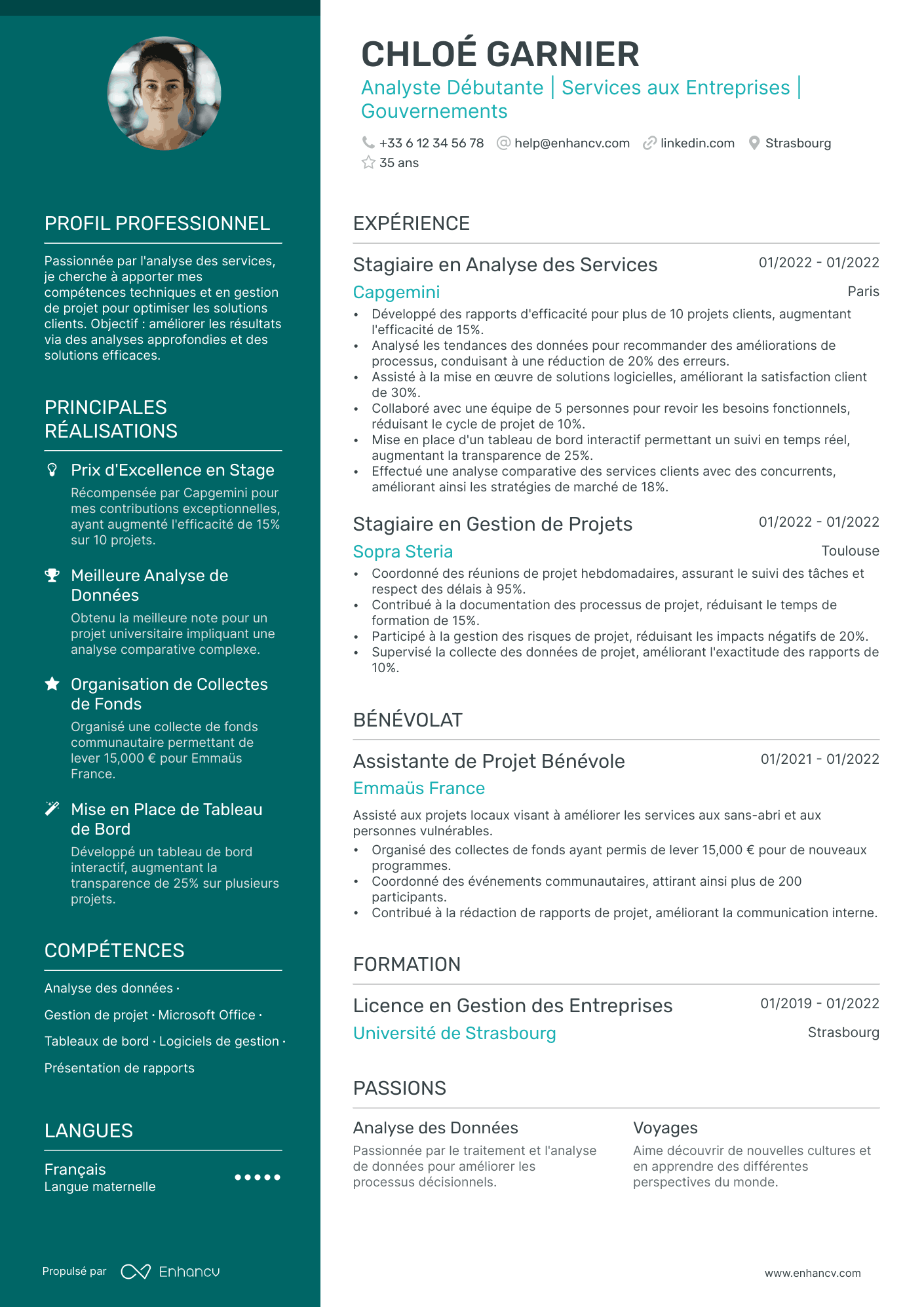 Analyste Débutante | Services aux Entreprises | Gouvernements resume example