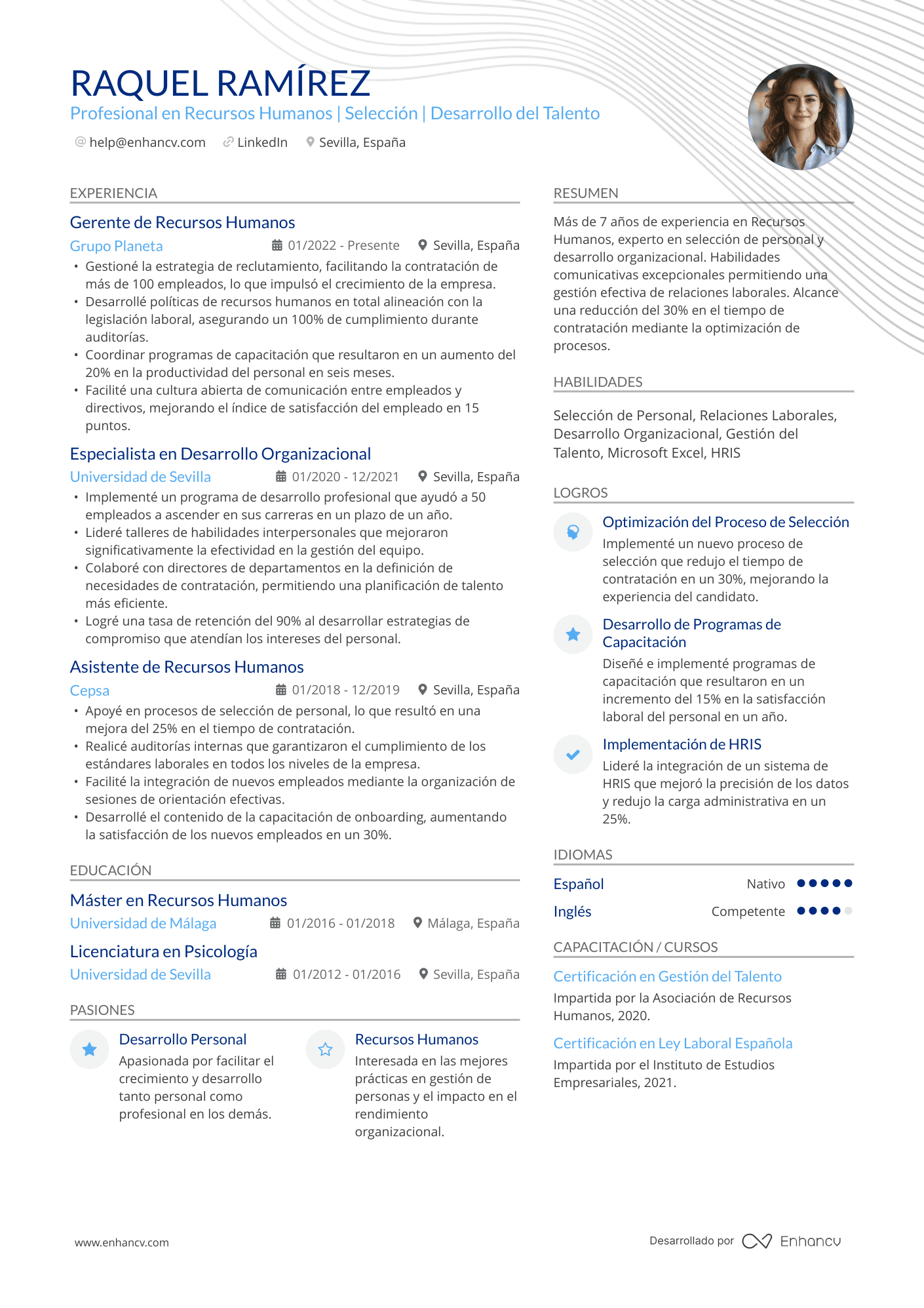 Profesional en Recursos Humanos | Selección | Desarrollo del Talento Ejemplo de CV