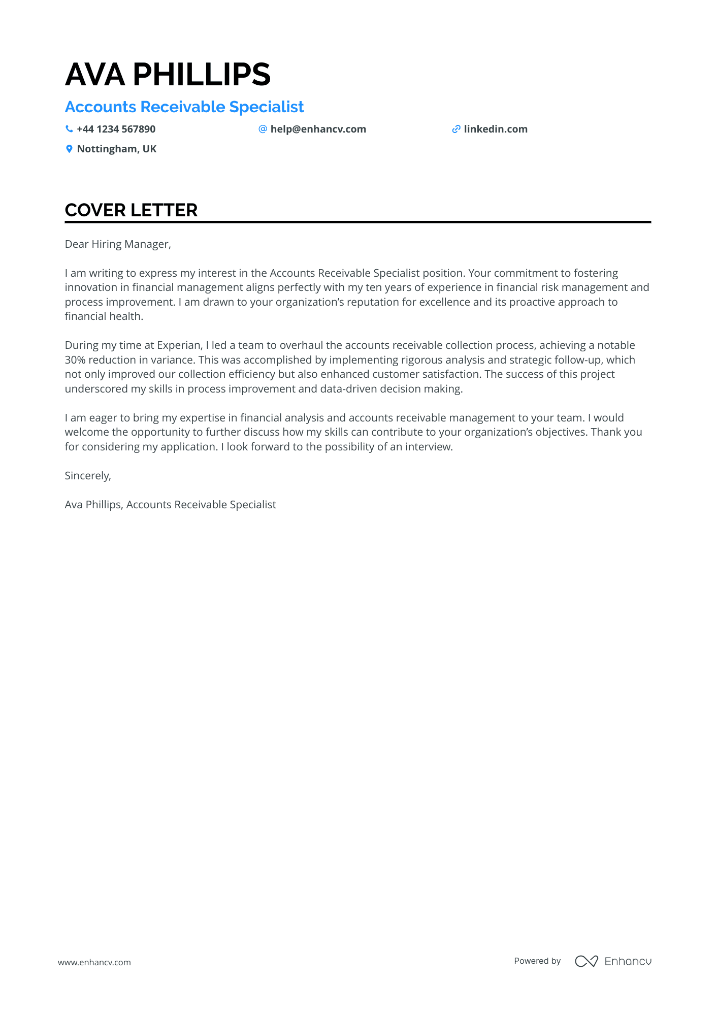 Accounts receivable cover letter example