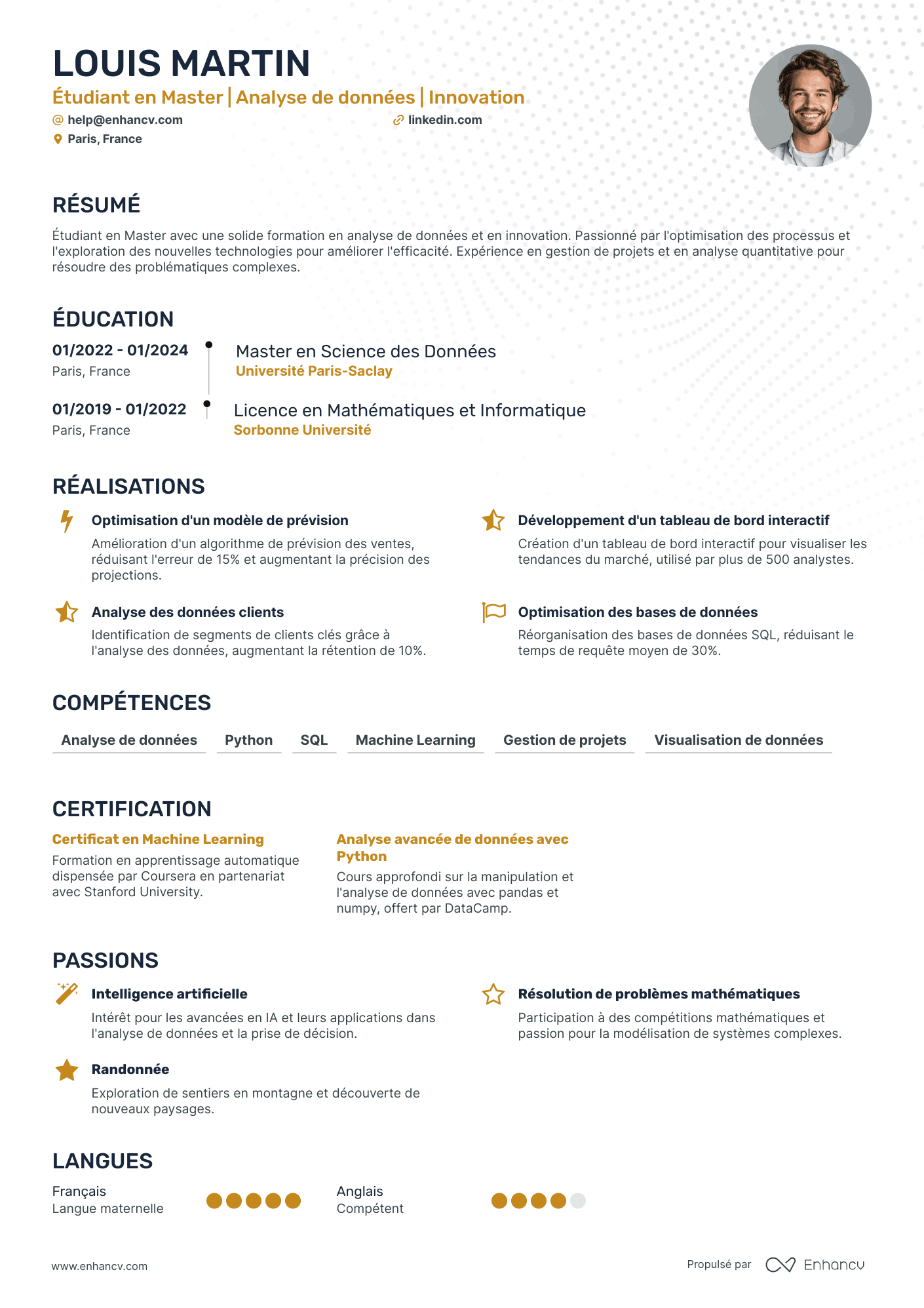 Étudiant en Master | Analyse de données | Innovation resume example